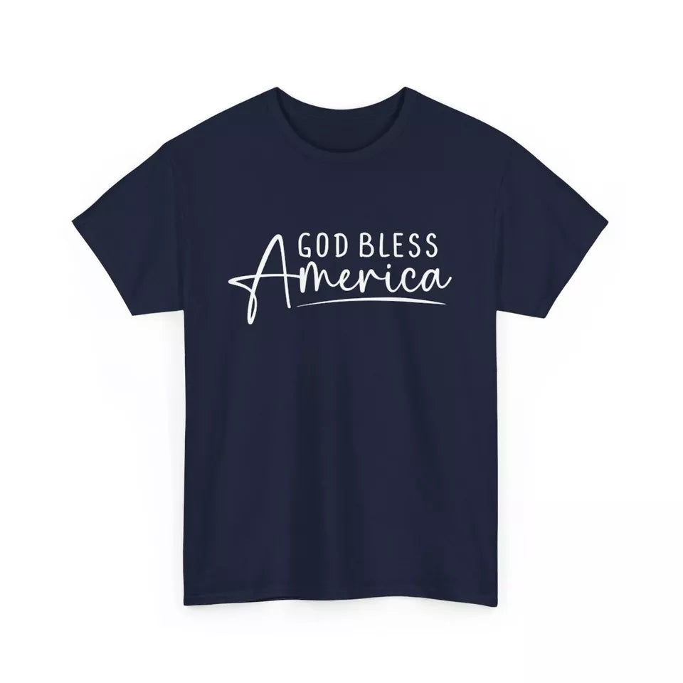 God Bless America Navy Blue & White Unisex Heavy Cotton Graphic Tee