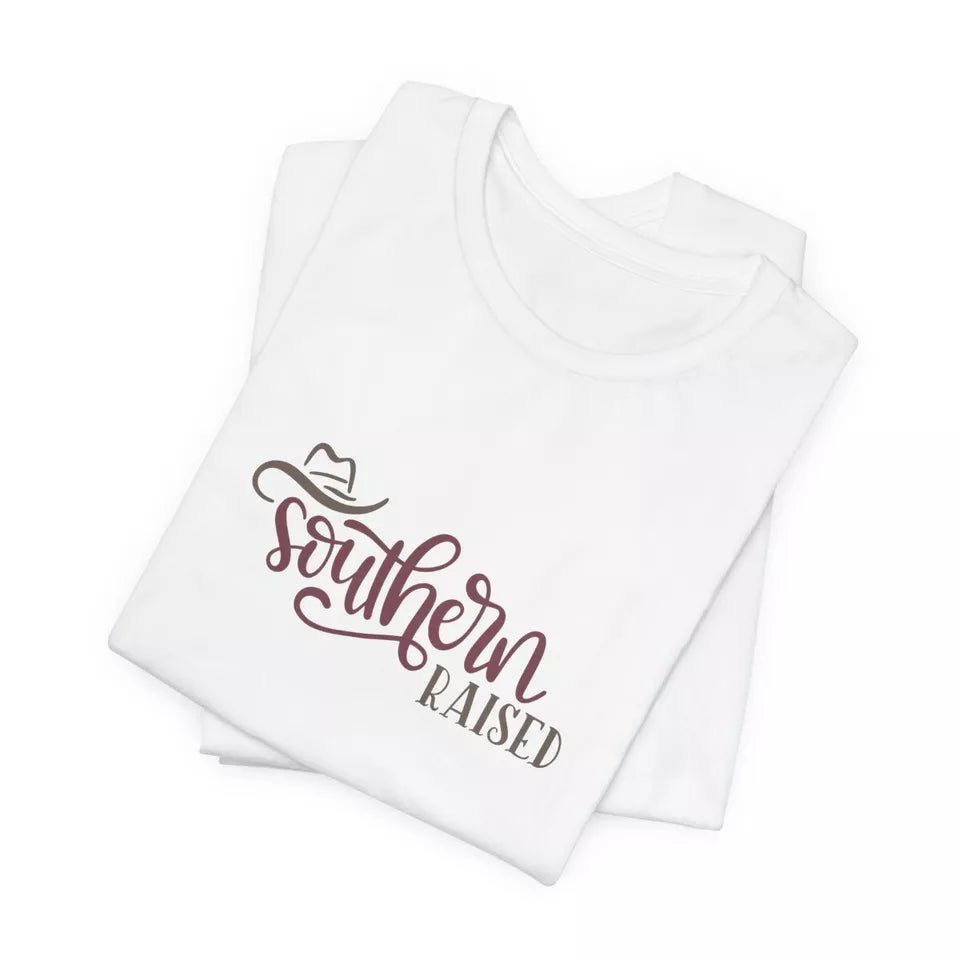 Southern Raised Women White Jersey Short Sleeve TShirt