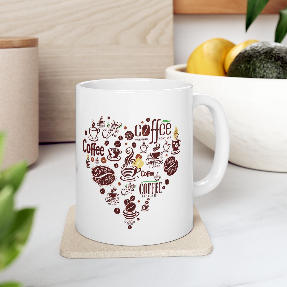 Coffee Time Heart White Ceramic Coffee Mug