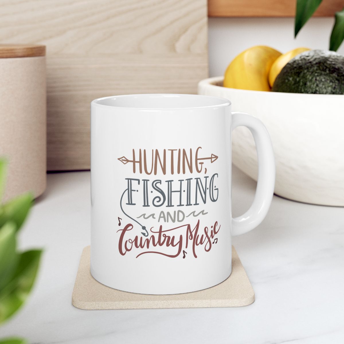 Hunting, Fishing, And Country Music White Ceramic Coffee Mug