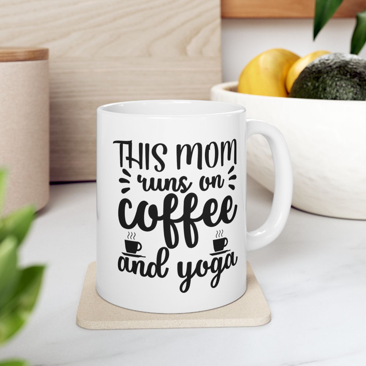 This Mom Runs On Coffee And Yoga White Ceramic Coffee Mug
