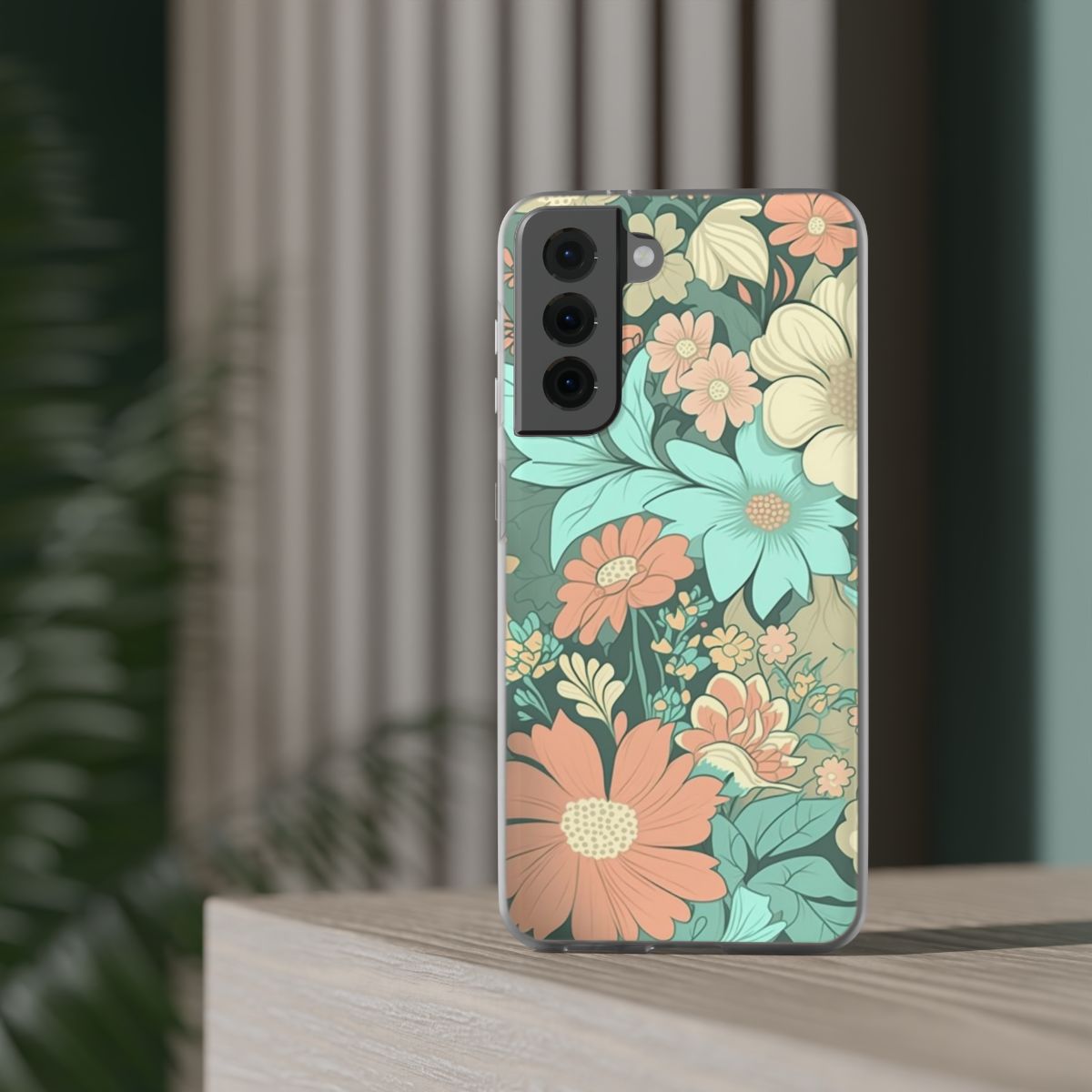 Stylish Floral Retro IPhone Samsung Flexi Phone Case - Pastel-Colored Flower Pattern - Unique and Protective Cover for your Phone