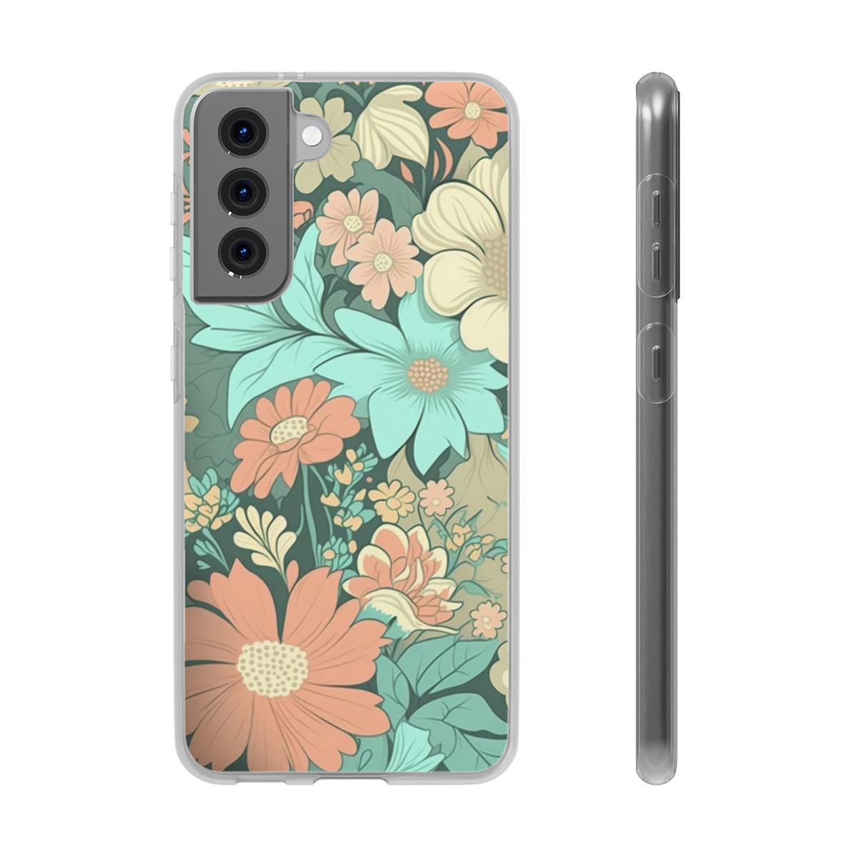 Stylish Floral Retro IPhone Samsung Flexi Phone Case - Pastel-Colored Flower Pattern - Unique and Protective Cover for your Phone