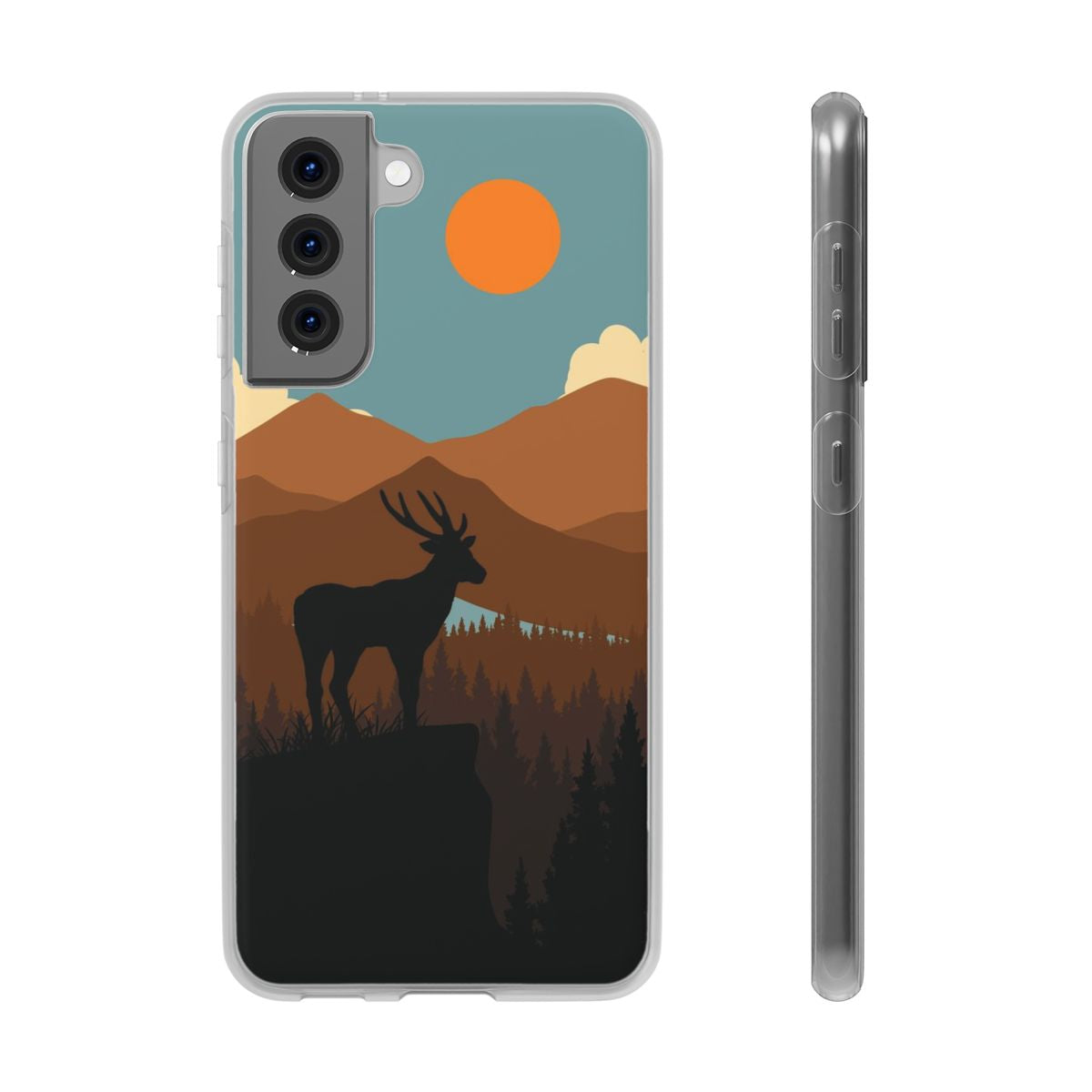 Evening Serenity: Scenic Deer & Mountains IPhone Samsung Flexi Phone Case - Sleek Protection for Your Smartphone