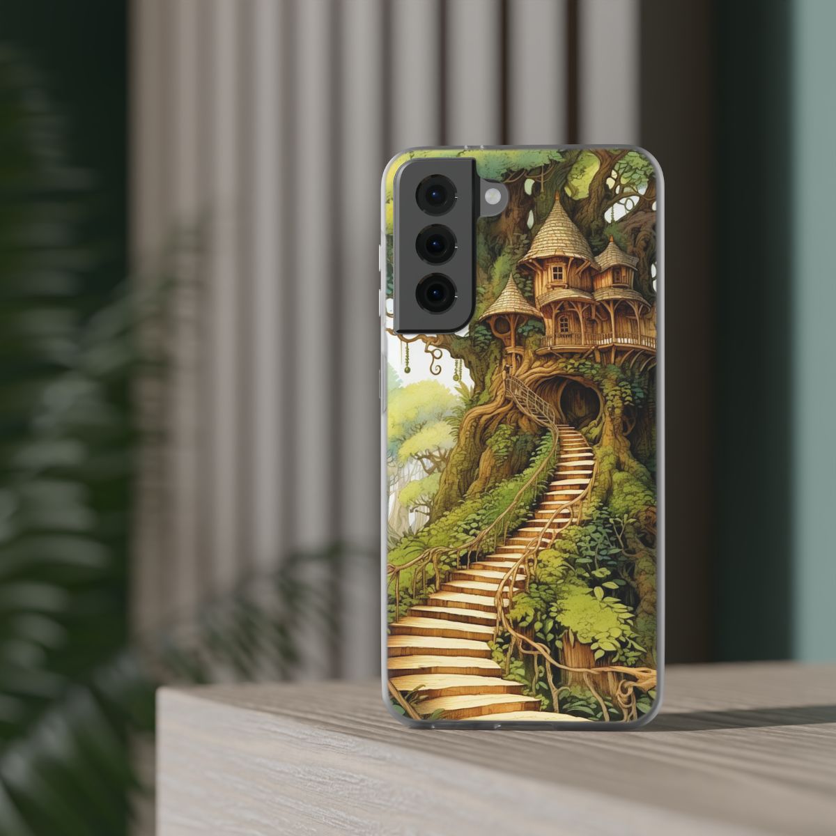 Whimsical Elf Tree House Design Phone Case, Forest-Inspired Protective Cover