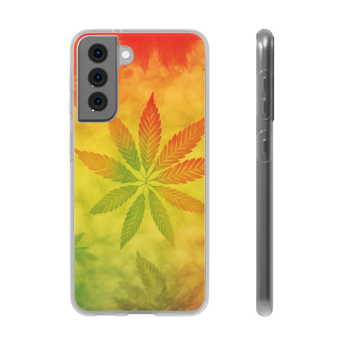 Hippy IPhone Samsung Flexi Phone Case - Vibrant Yellow, Red, and Green Color with Pot Leaf Design