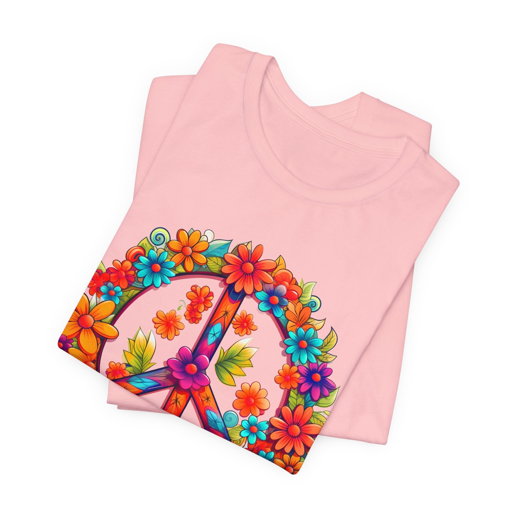 Floral Peace Sign On Pink Jersey Short Sleeve Tee