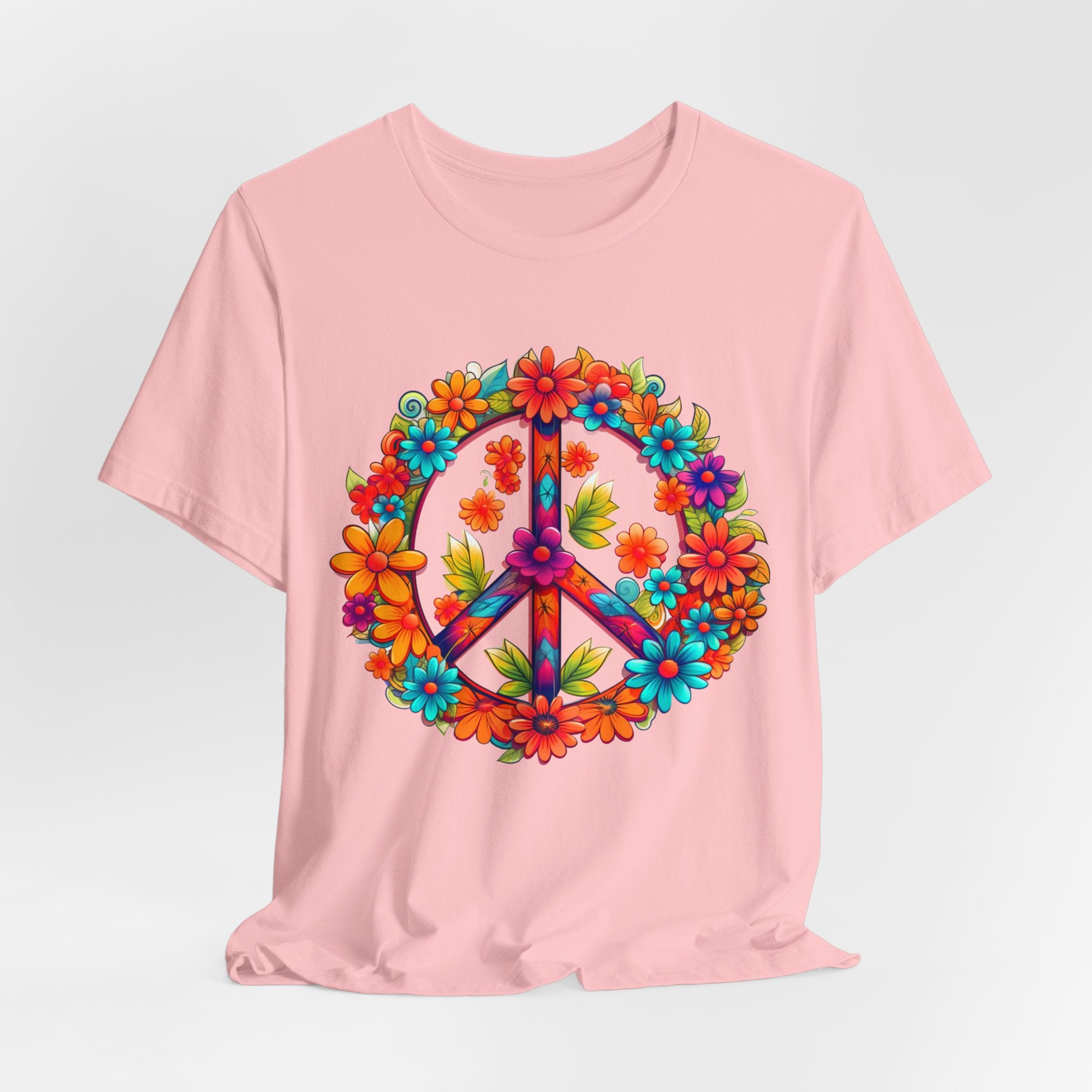 Floral Peace Sign On Pink Jersey Short Sleeve Tee