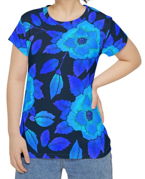 Blue Flower Midnight Women's Short Sleeve Shirt