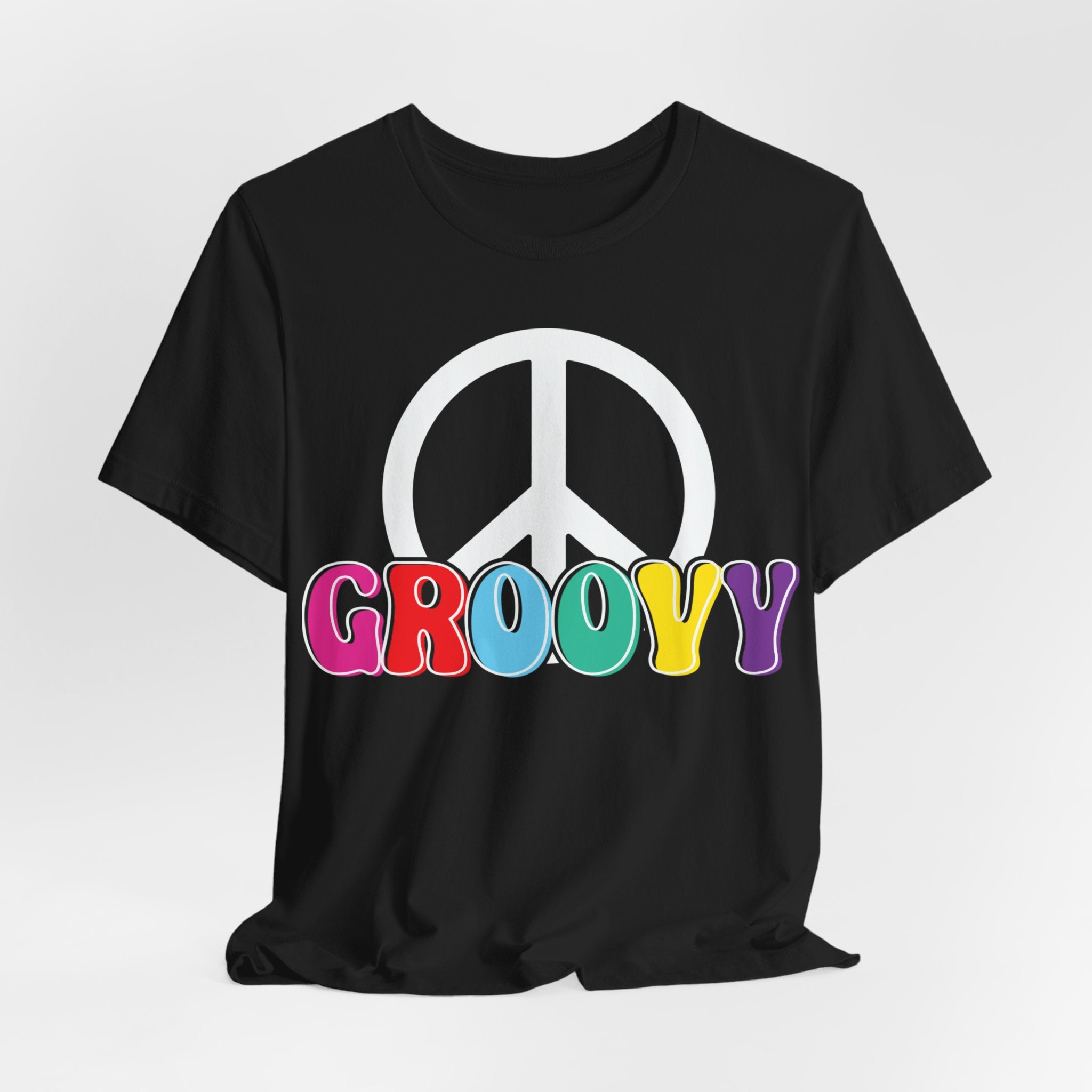 Groovy Peace Sign Hippy Black Jersey Short Sleeve Tee