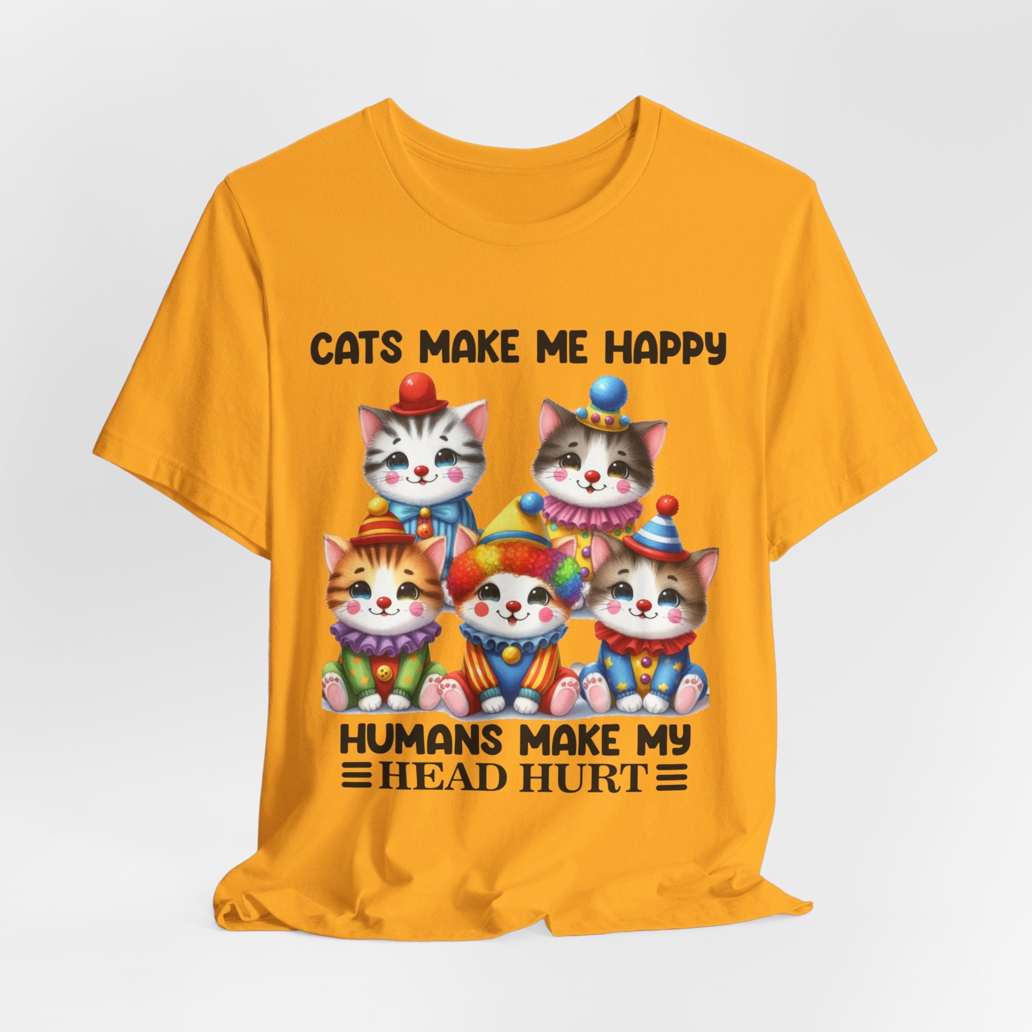 Cats Make Me Happy, Humans Make My Head Hurt Cat Graphic Jersey Short Sleeve Tee