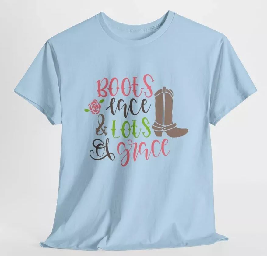 Boots Lace & Lots Of Grace Women Heavy Cotton TShirt