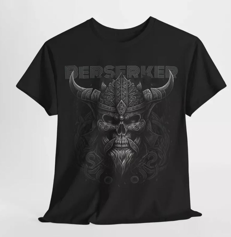 Berserker Viking Skull Warrior Black Graphic Print Heavy Cotton TShirt