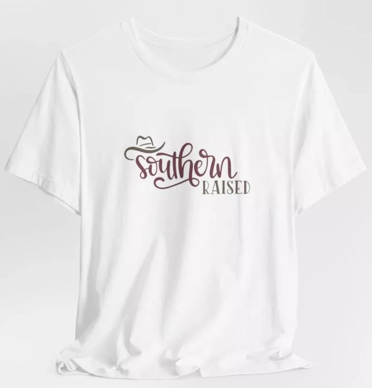 Southern Raised Women White Jersey Short Sleeve TShirt