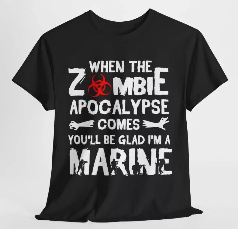 Zombie Apocalypse Marine Black Graphic Tee