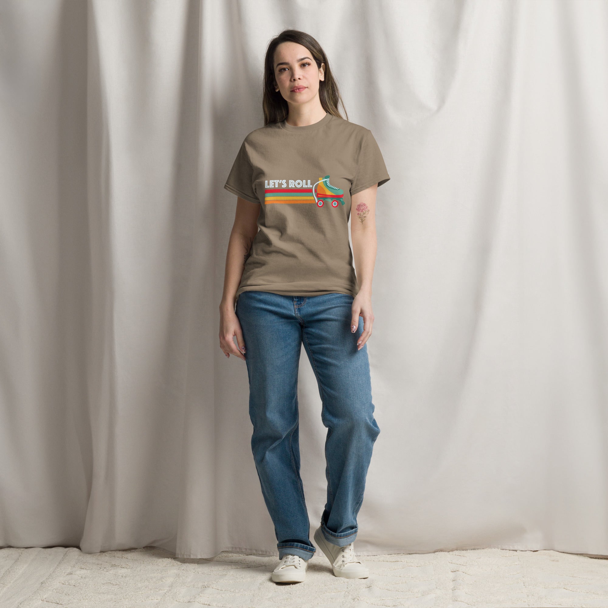 Let's Roll Retro Style Roller Skating Graphic Classic Tee