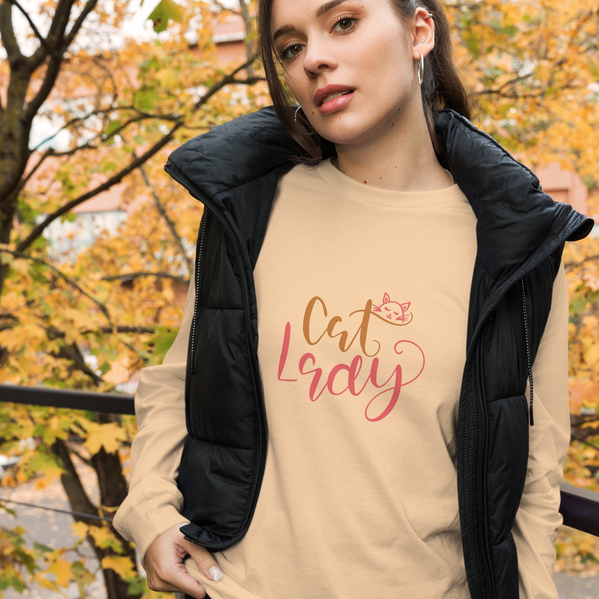 Cat Lady Graphic Long Sleeve Tee