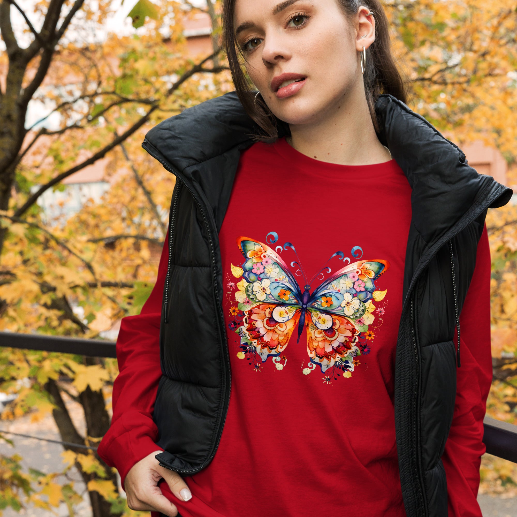 Colorful Butterfly Graphic Long Sleeve Tee