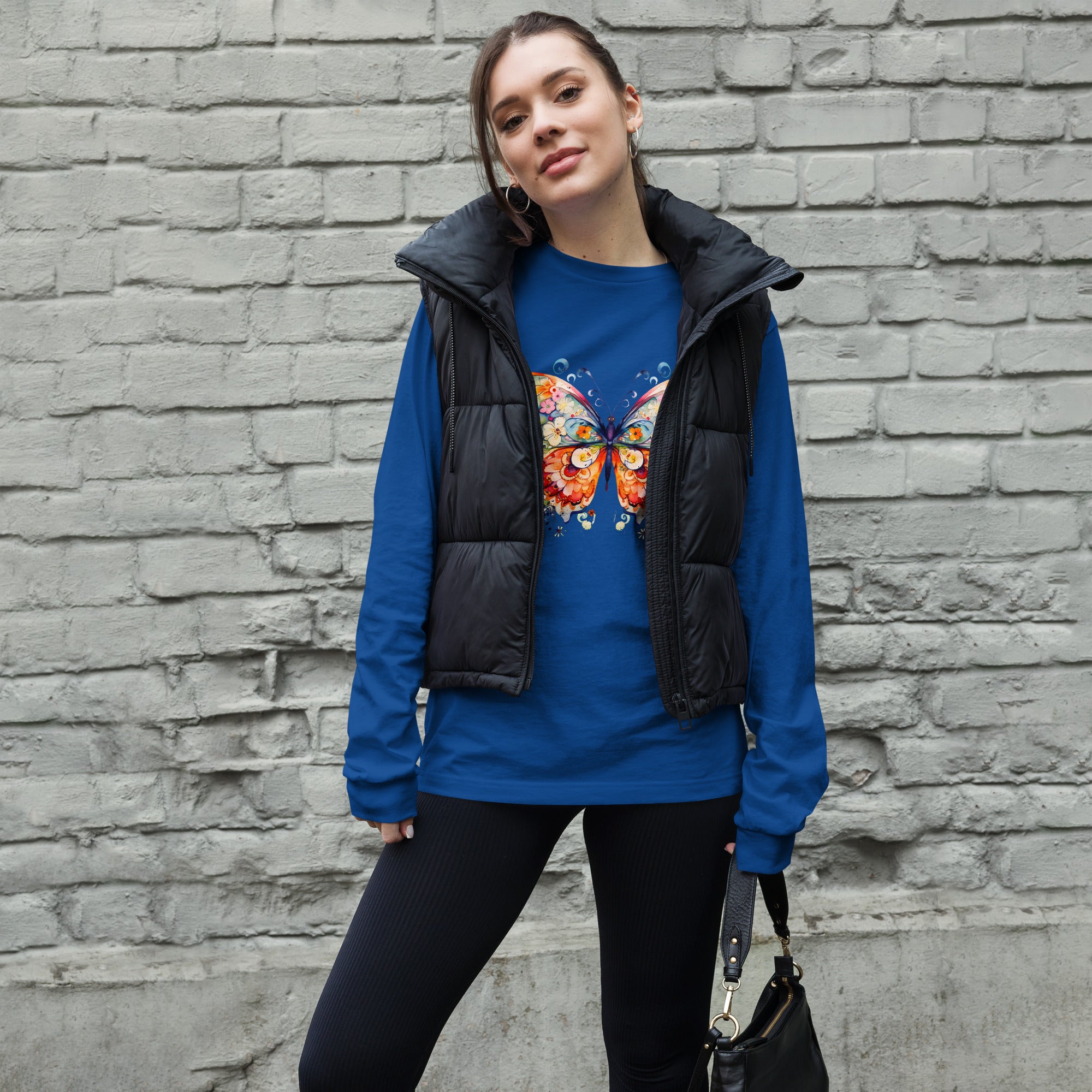 Colorful Butterfly Graphic Long Sleeve Tee
