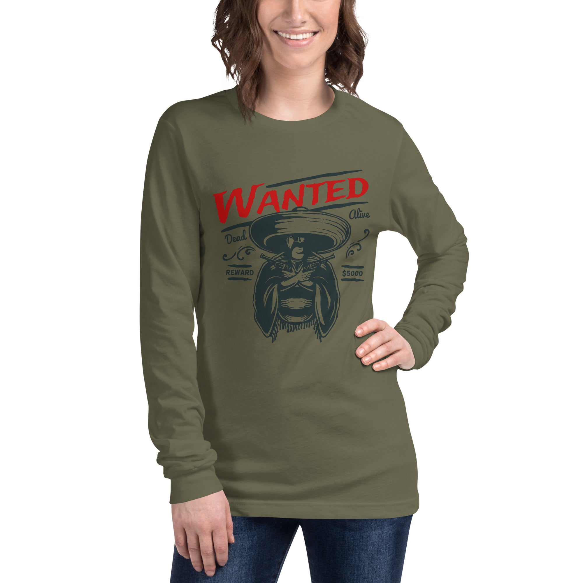 Wanted Dead Or Alive Reward Graphic Long Sleeve Tee