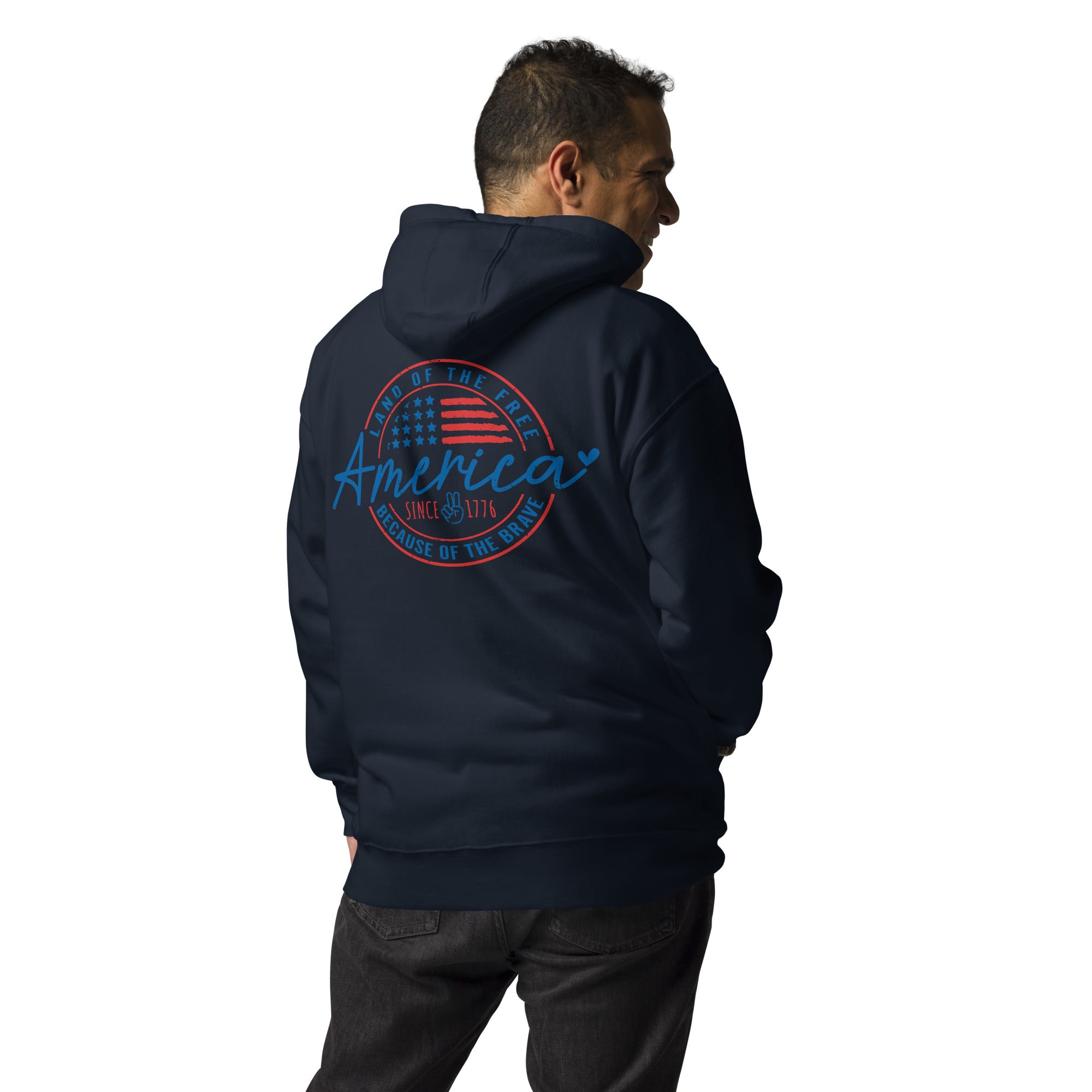 America Land Of The Free Because Of The Brave Color Graphic Hoodie