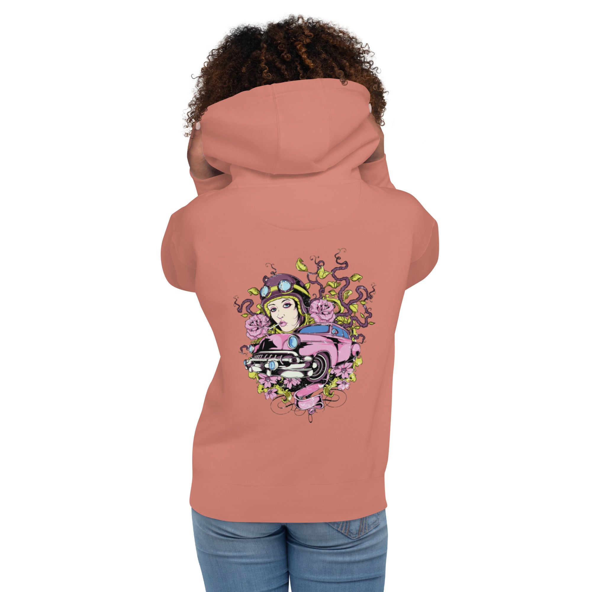 Pink Lady Muscle Car Graphic Hoodie