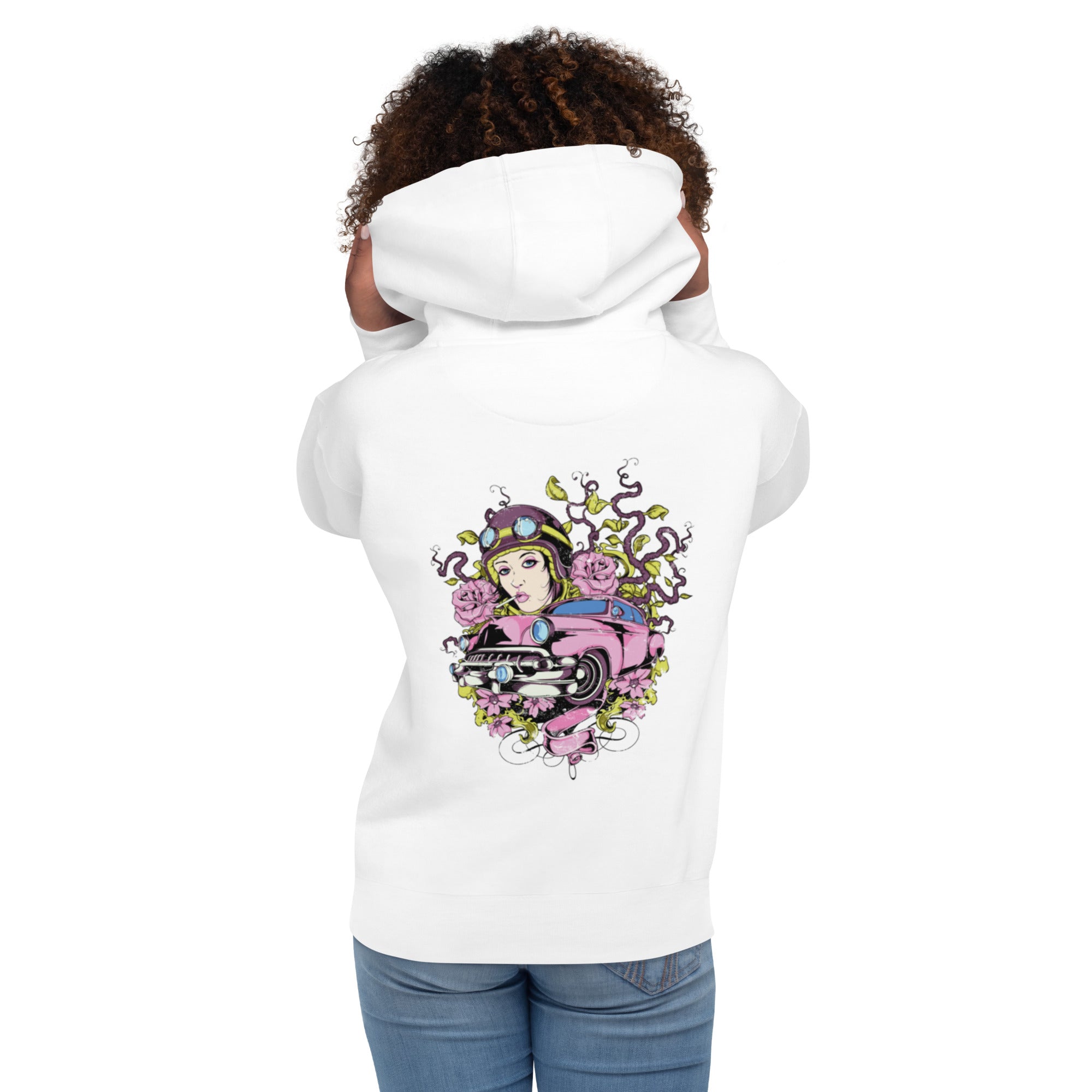 Pink Lady Muscle Car Graphic Hoodie