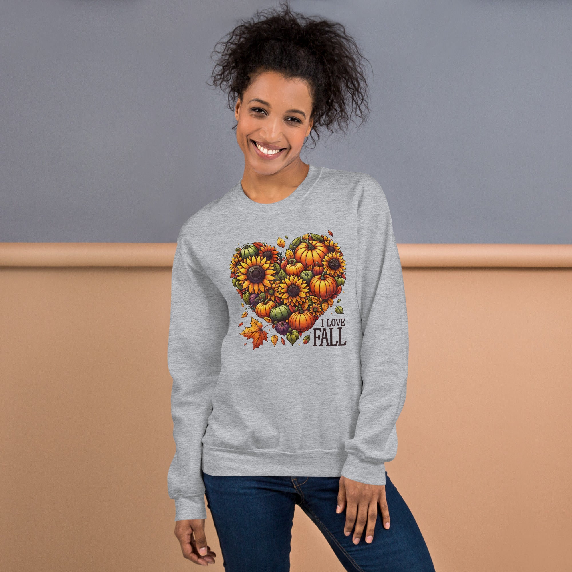 I Love Fall Pumpkin Heart Graphic Sweatshirt