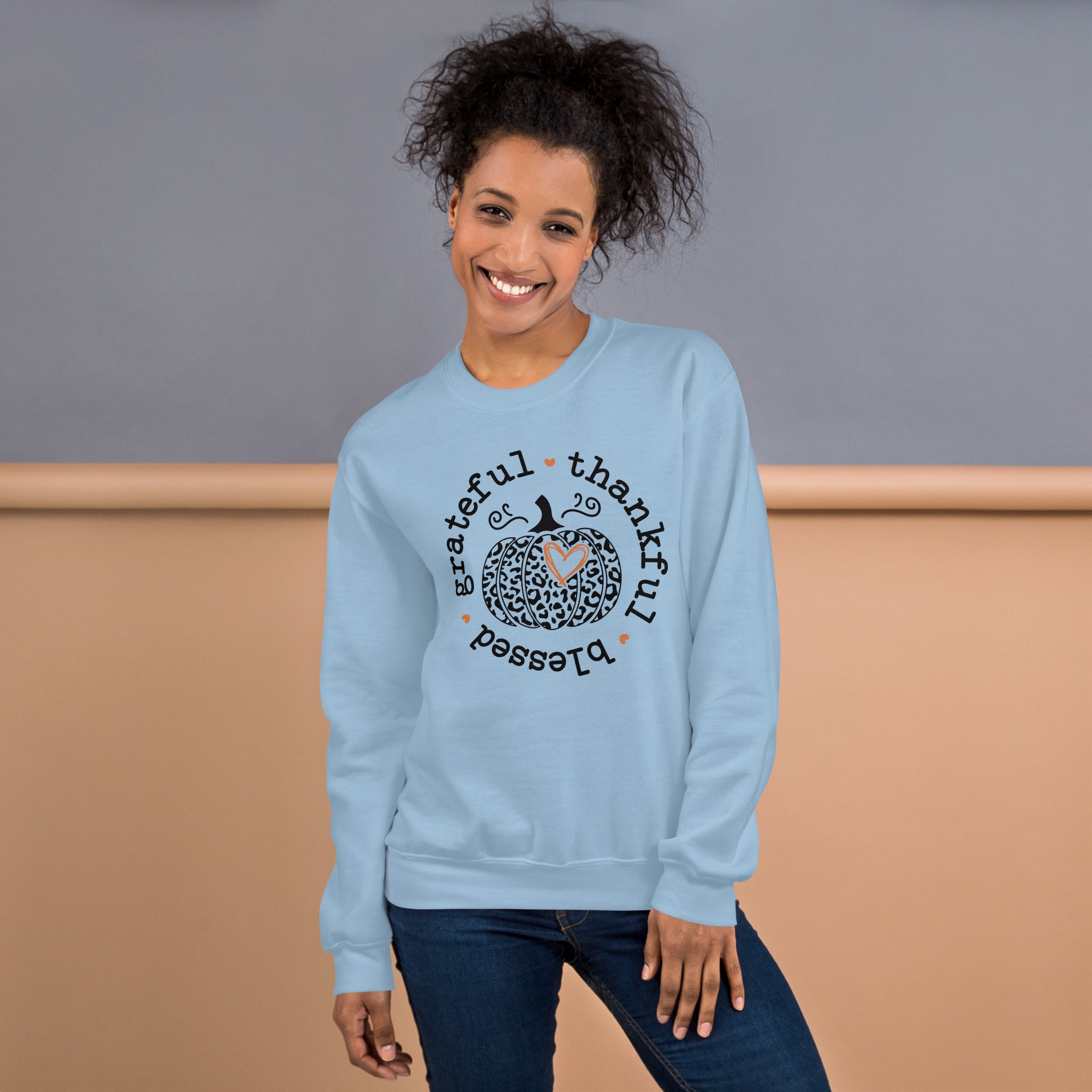 Grateful Thankful Blessed Pumpkin Autumn Graphic Sweatshirt
