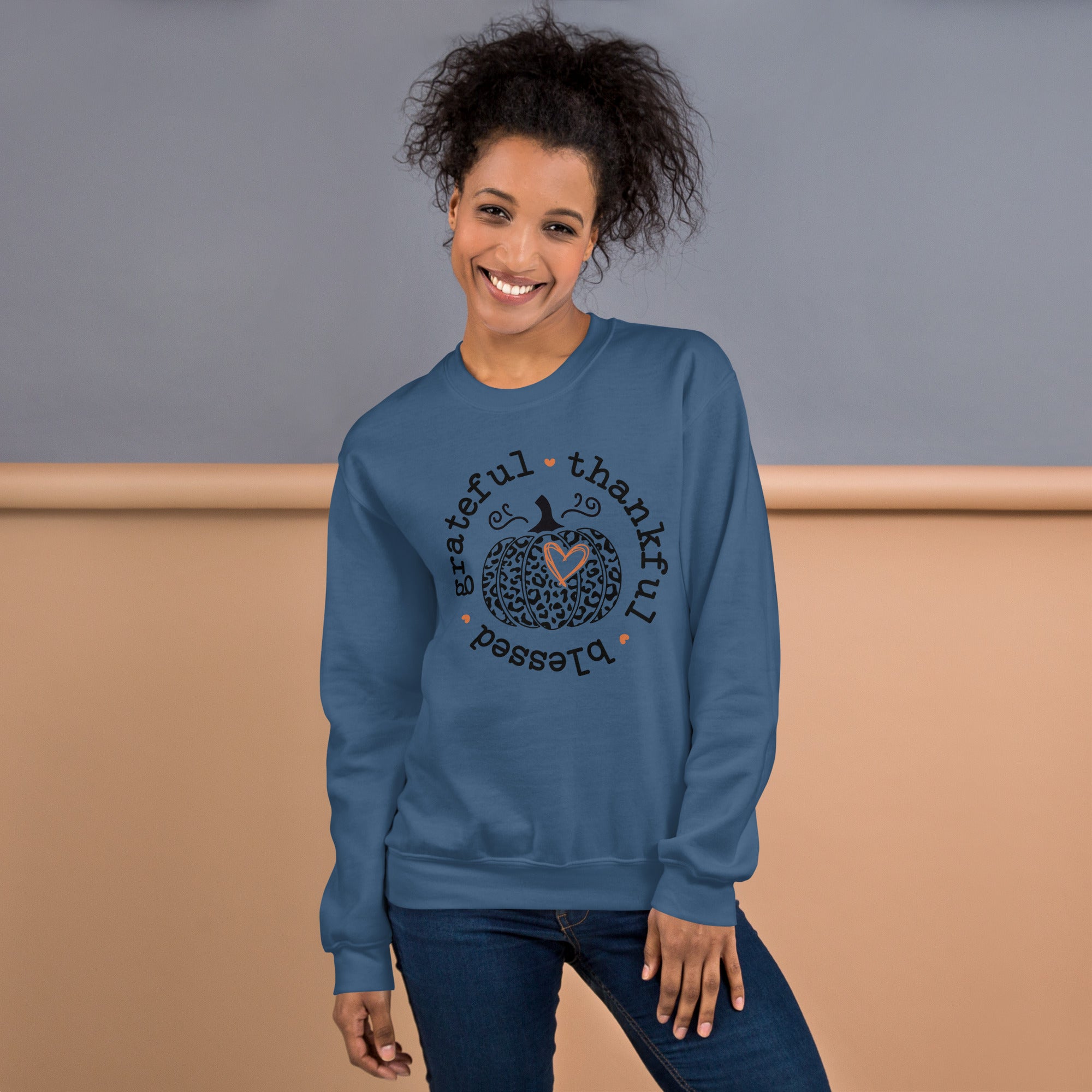 Grateful Thankful Blessed Pumpkin Autumn Graphic Sweatshirt