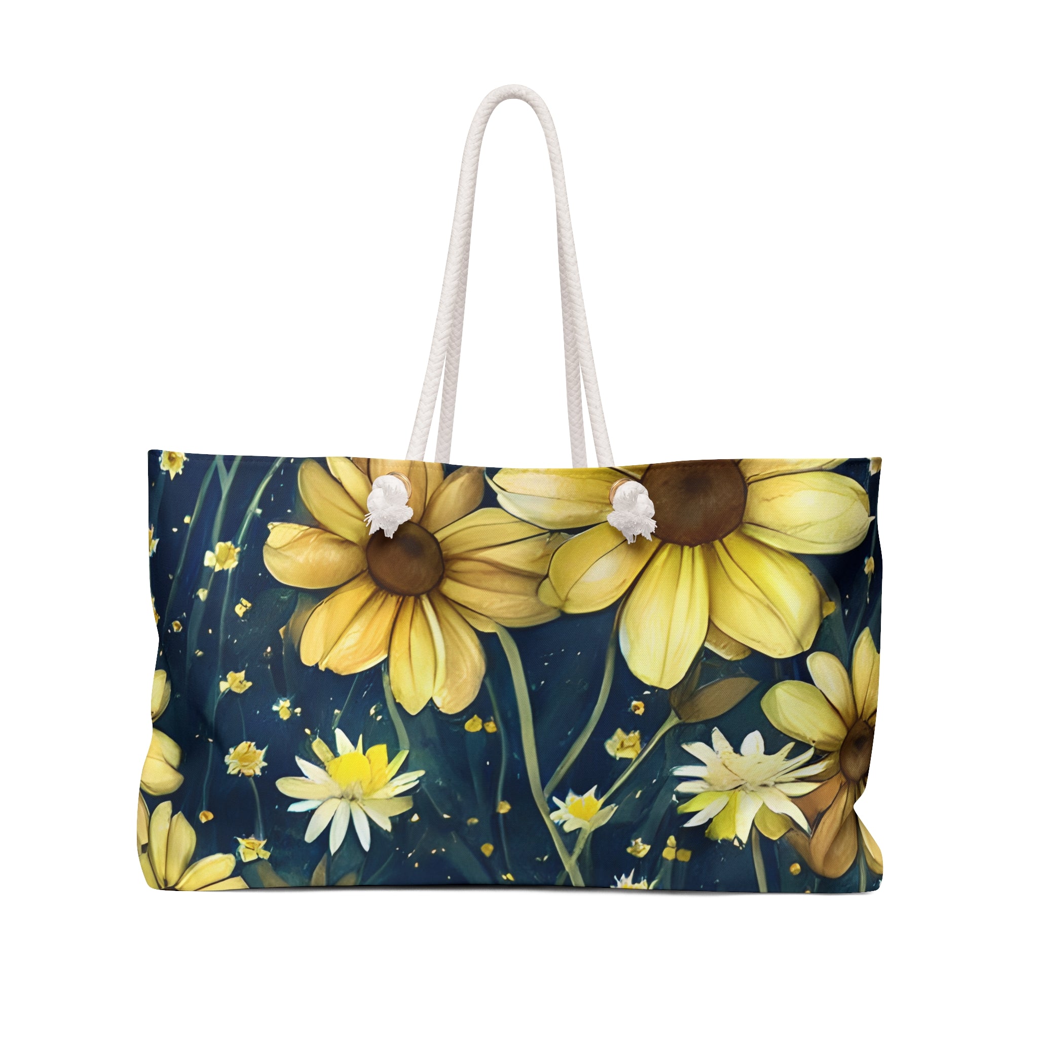 Extra Large Yellow Daisy Blue Travel Carryall Tote Bag