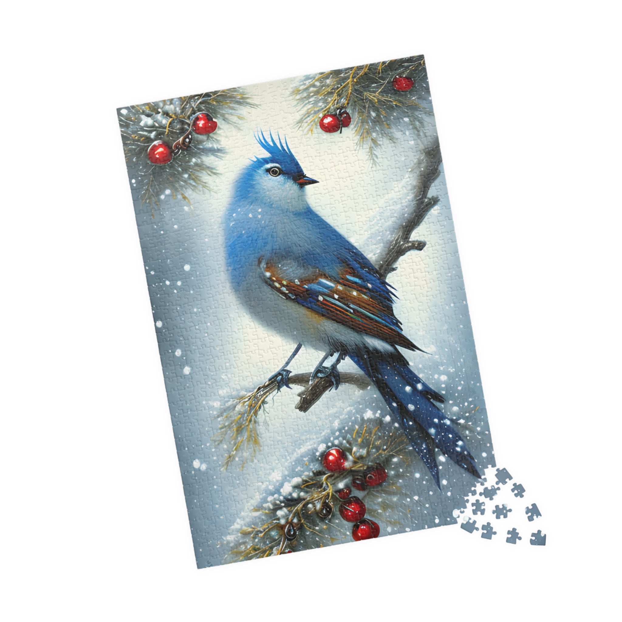 Winter Blue Bird In Falling Snow 1014 Piece Jigsaw Puzzle