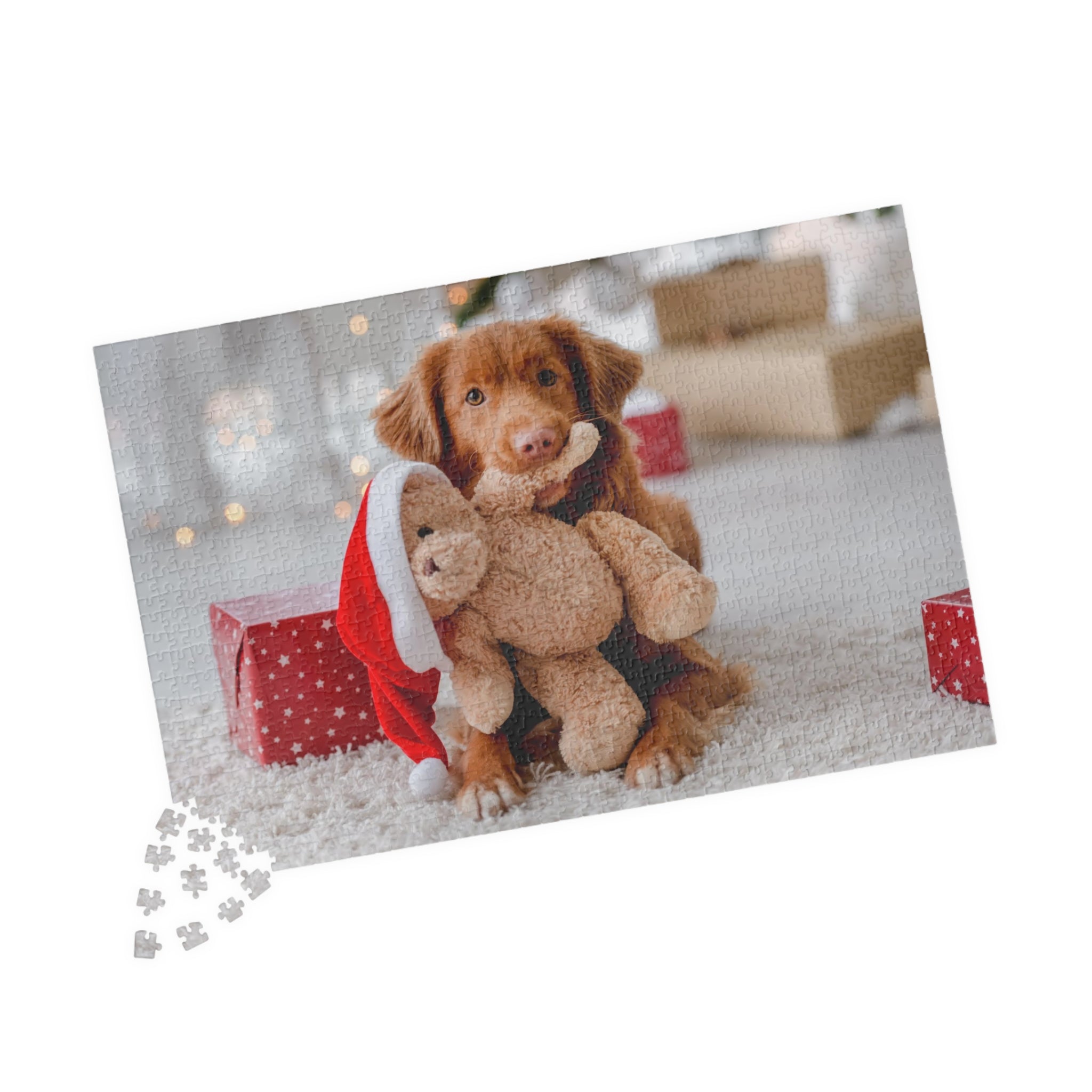 Dog With Toy Bear At Christmas 1014 Piece Jigsaw Puzzle