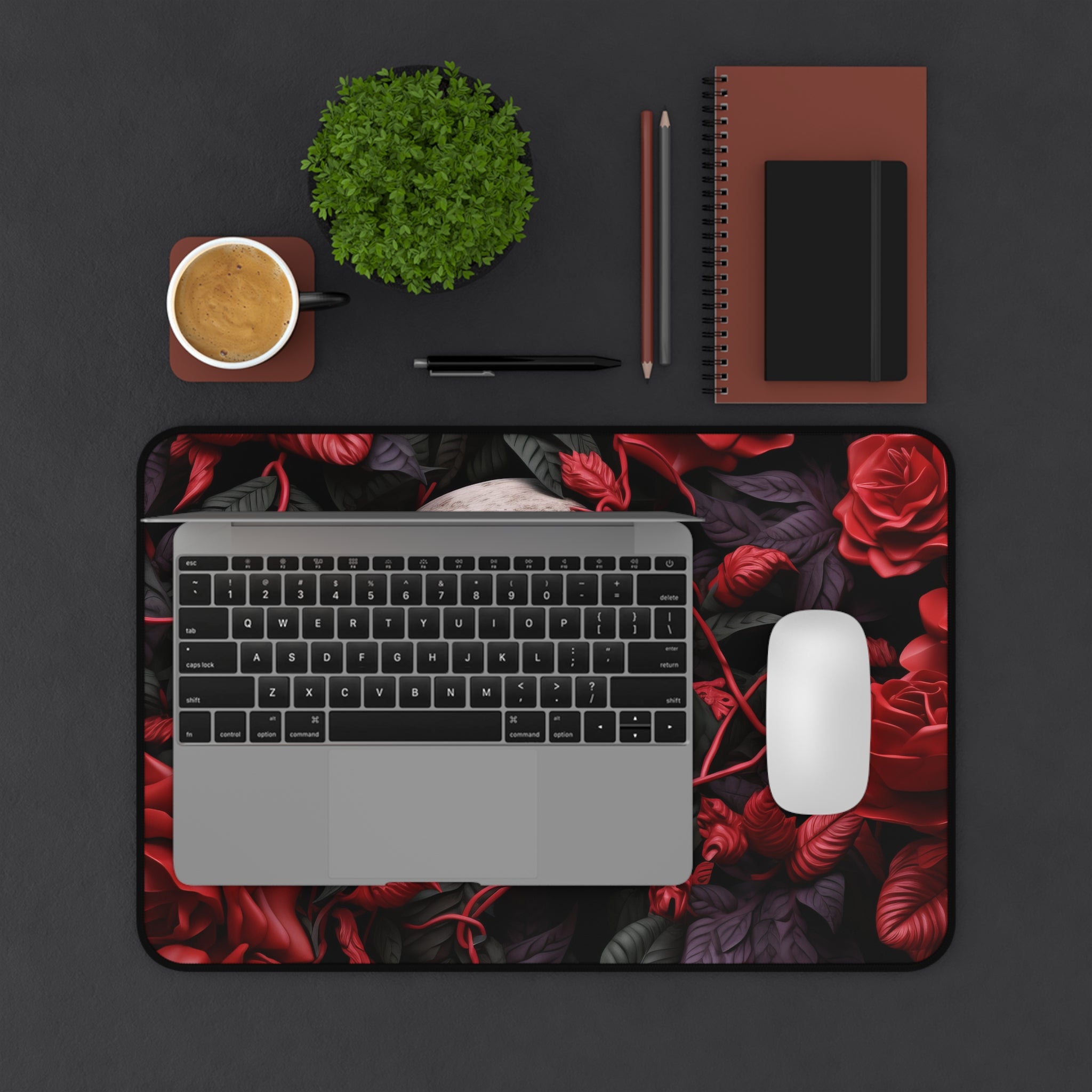 Skull And Red Roses Desk Mat