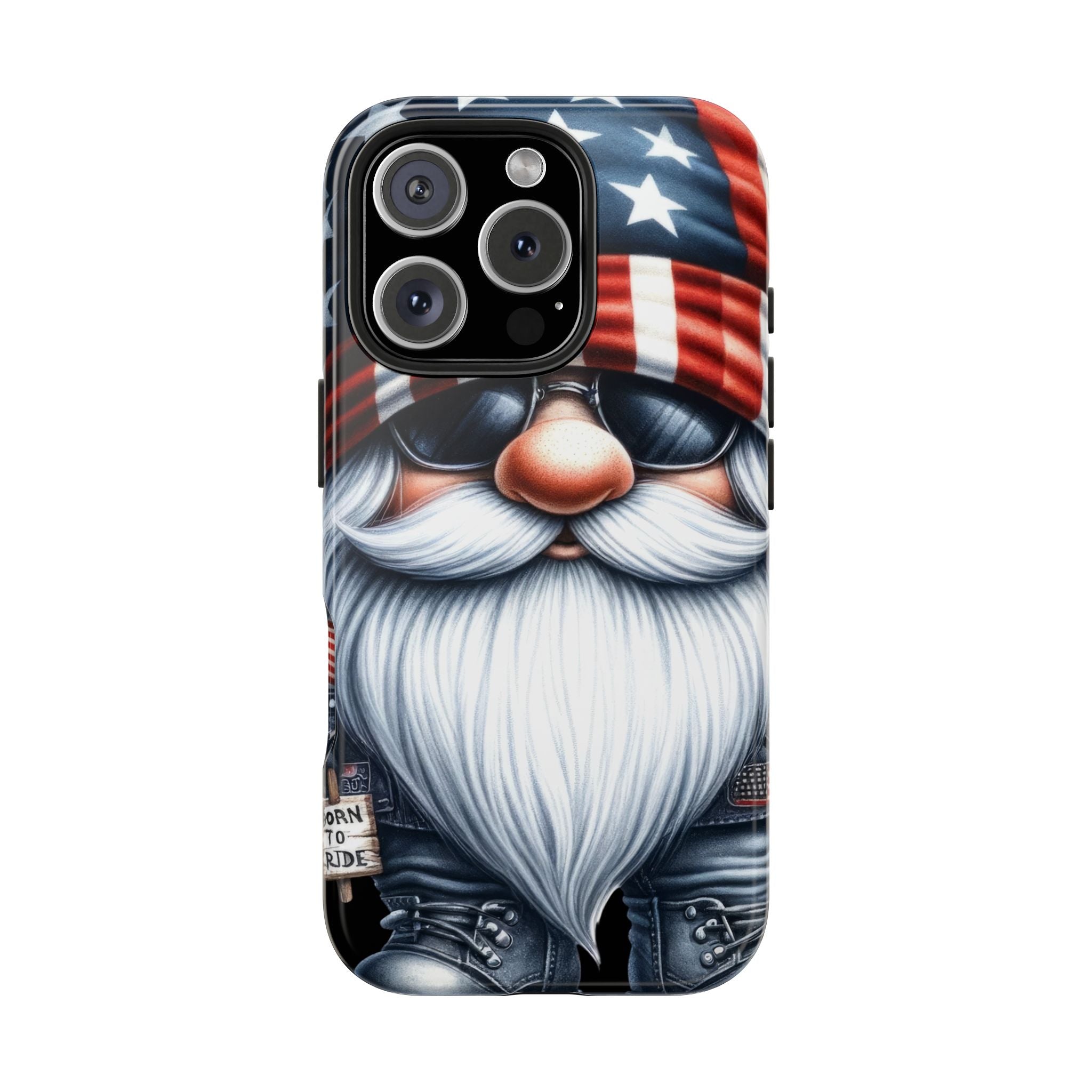 Patriotic Biker Gnome iPhone Samsung Case, Tough Phone Case, American Flag Design, Unique Accessory, Tech Gift Item, Holiday Phone Covers