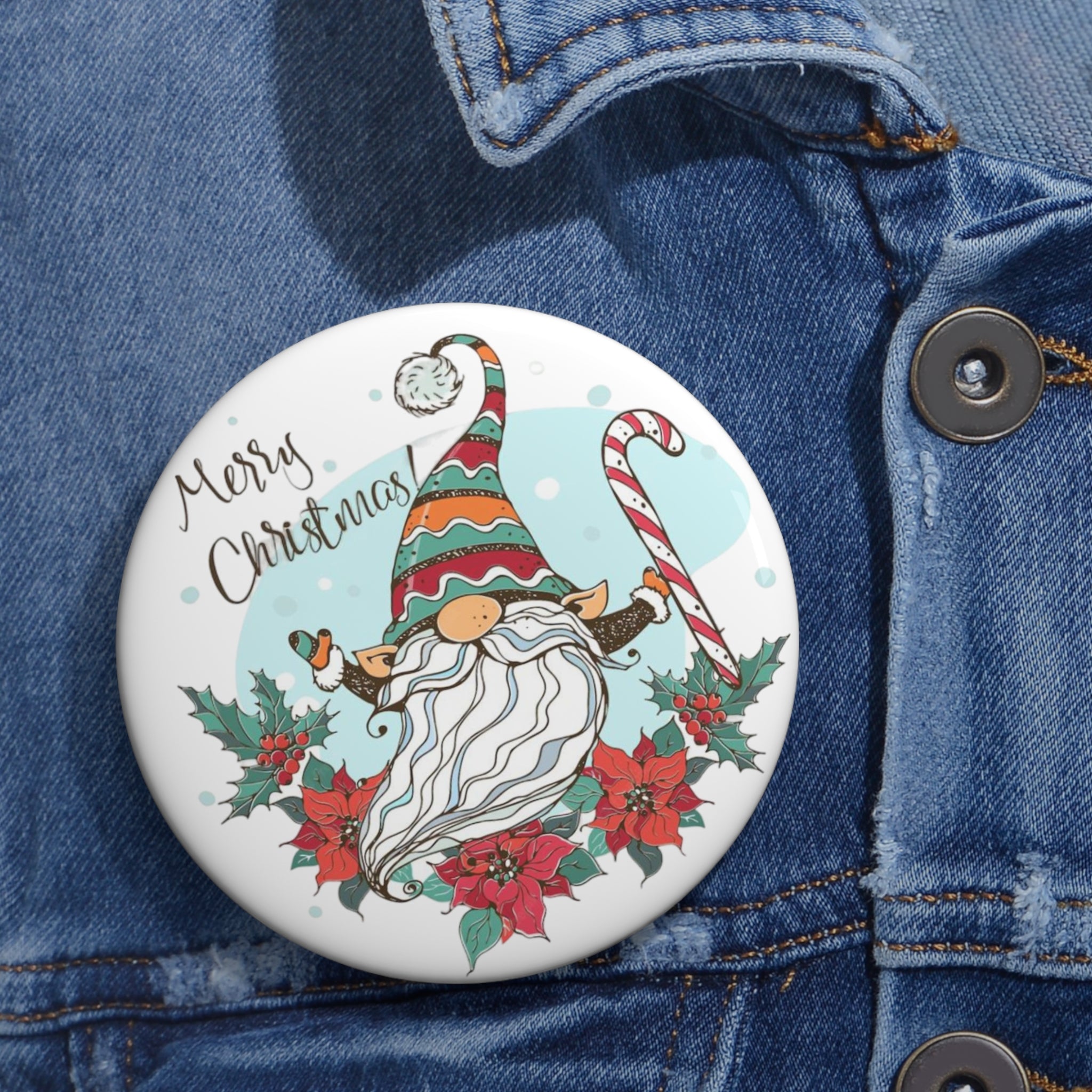 Merry Christmas Gnome Pin Button