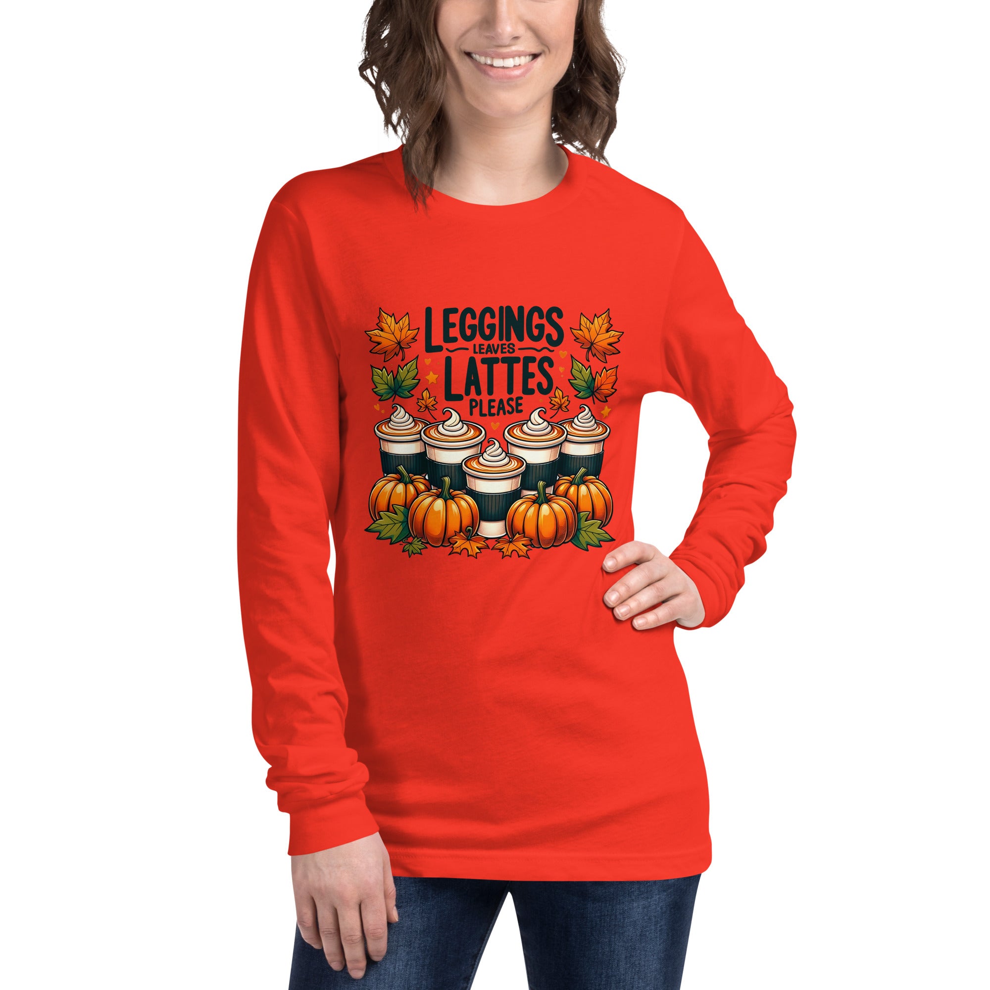 Leggings Leaves Lattes Please Long Sleeve Tee
