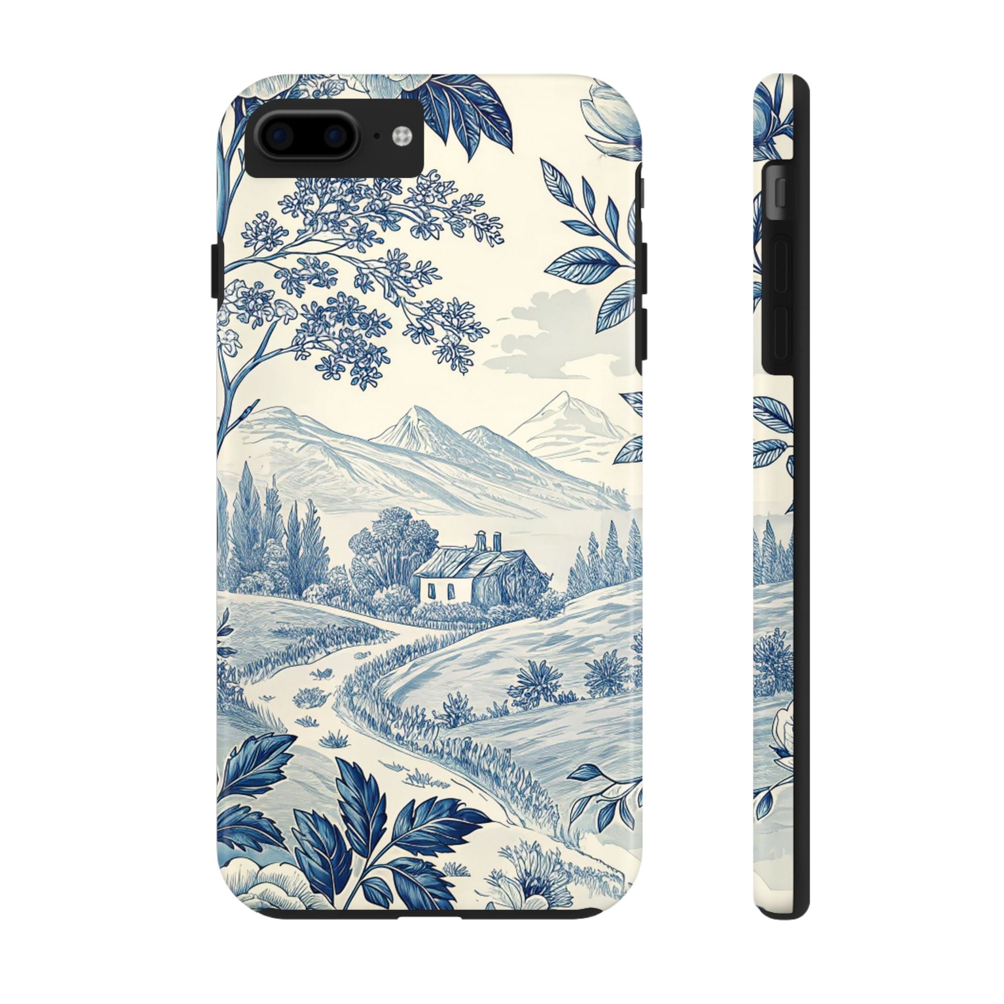 Scenic Floral Tough Impact Resistant Phone Case Nature-Inspired Protection for Outdoor Lovers Blue Toile iPhone Samsung Cover