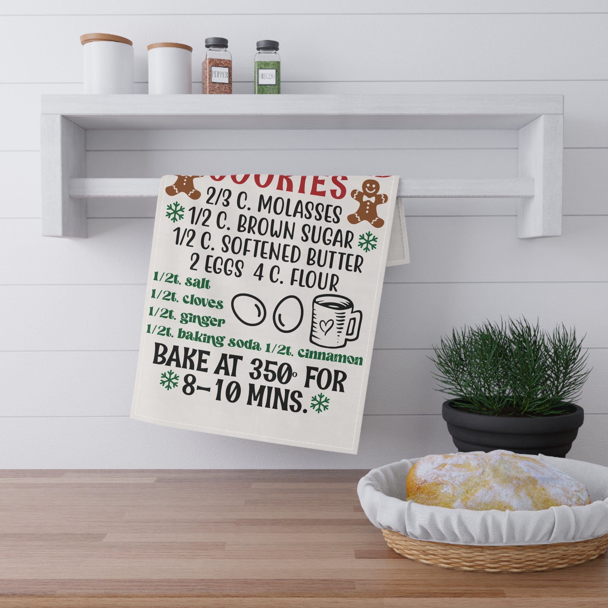 Home Made Gingerbread Cookie Recipe Tea Towel