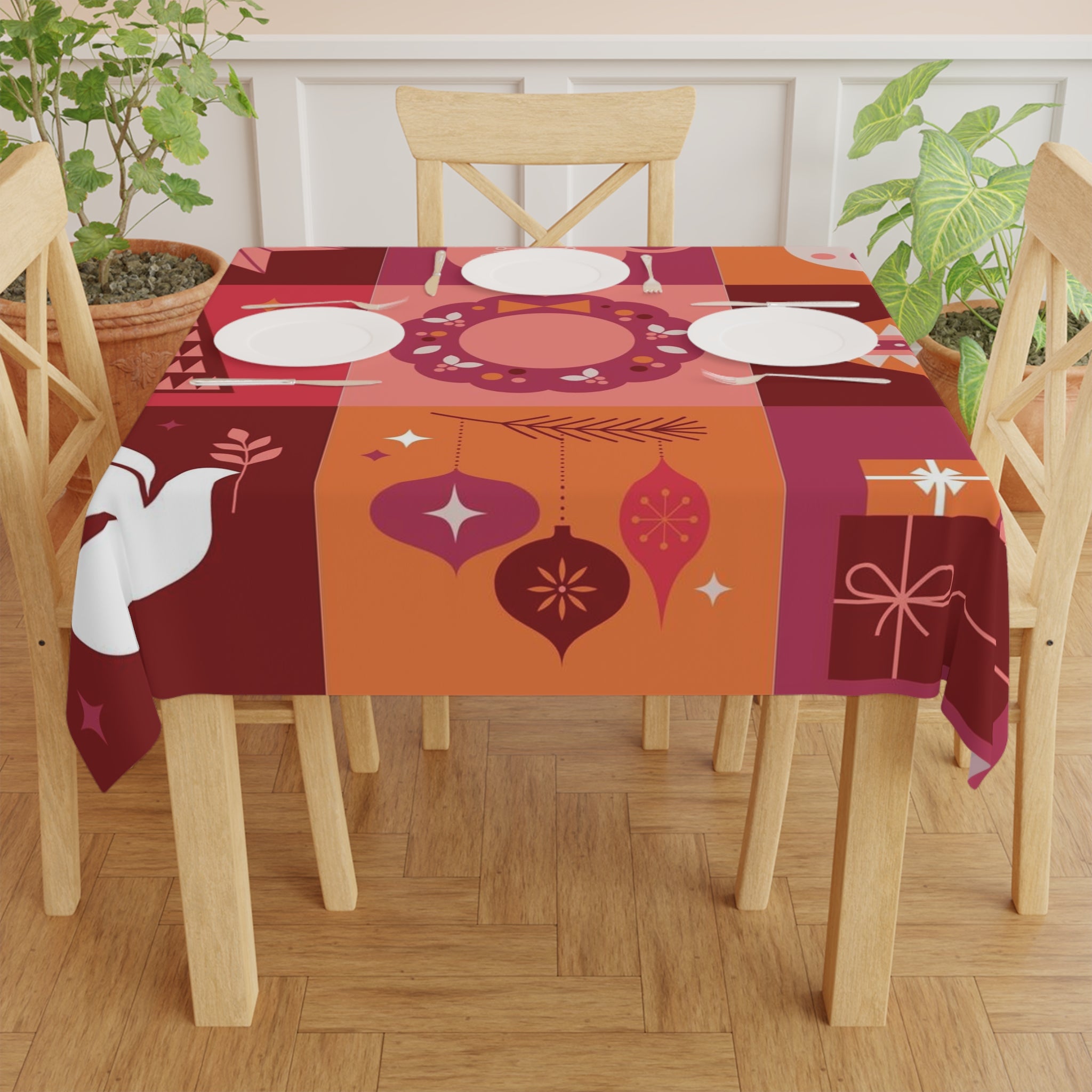 Red & Orange Decorative Christmas Tablecloth