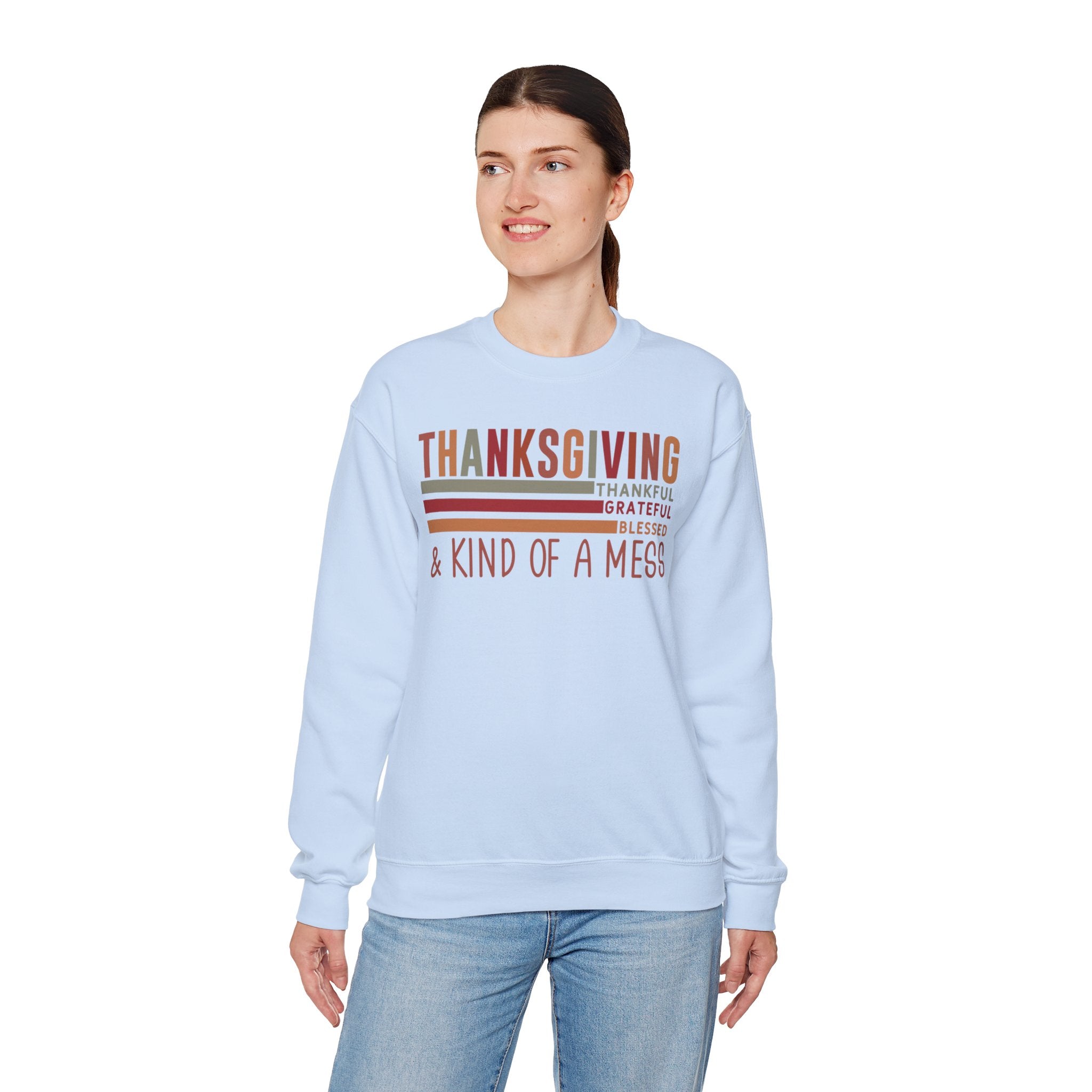 Thankful Grateful Blessed And Kind Of A Mess Thanksgiving Heavy Blend™ Crewneck Sweatshirt