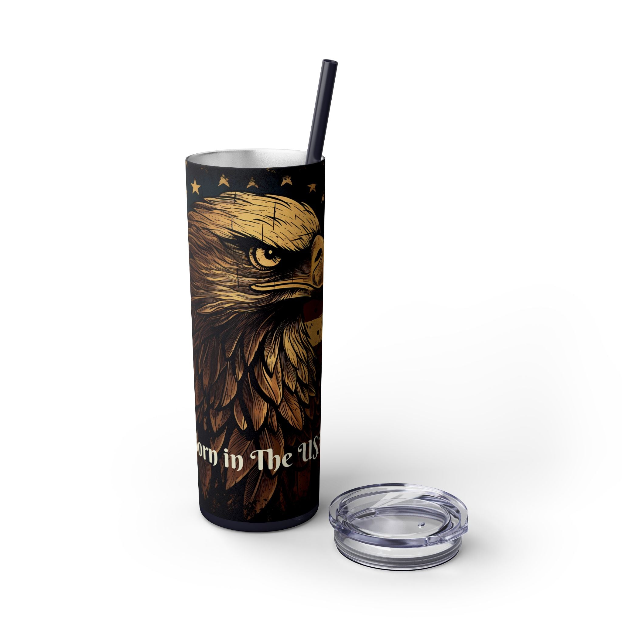 Born In The USA Eagle Stars & Stripes Skinny Tumbler with Straw