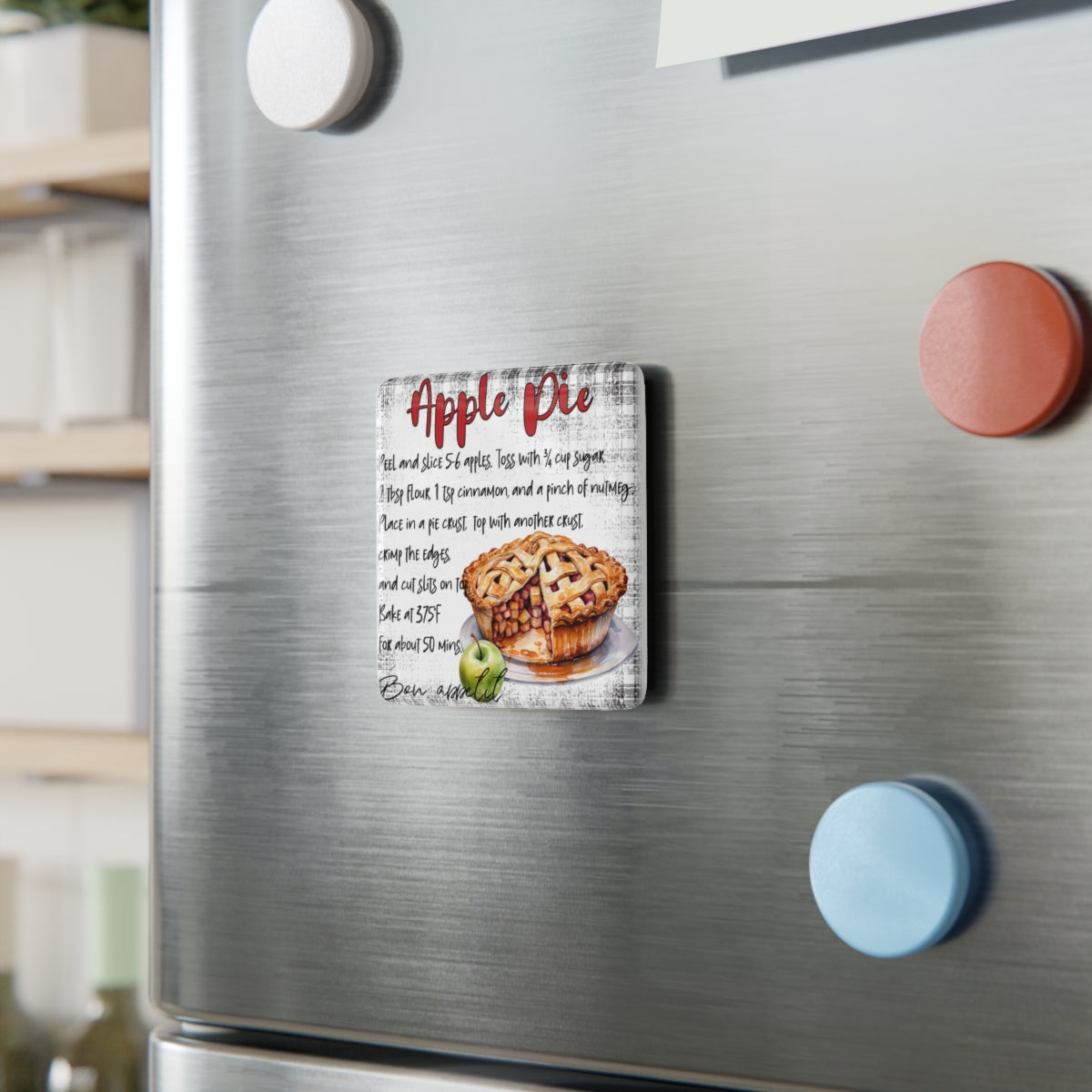 Apple Pie Recipe Square Porcelain Refrigerator Magnet