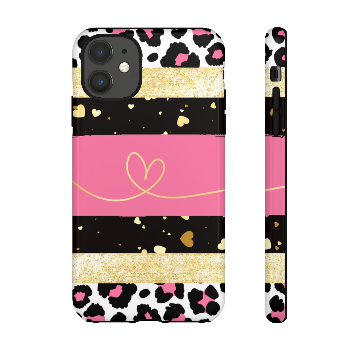 Colorful Gold Heart Leopard Print Tough Mobile Phone Case 6 Different Colors