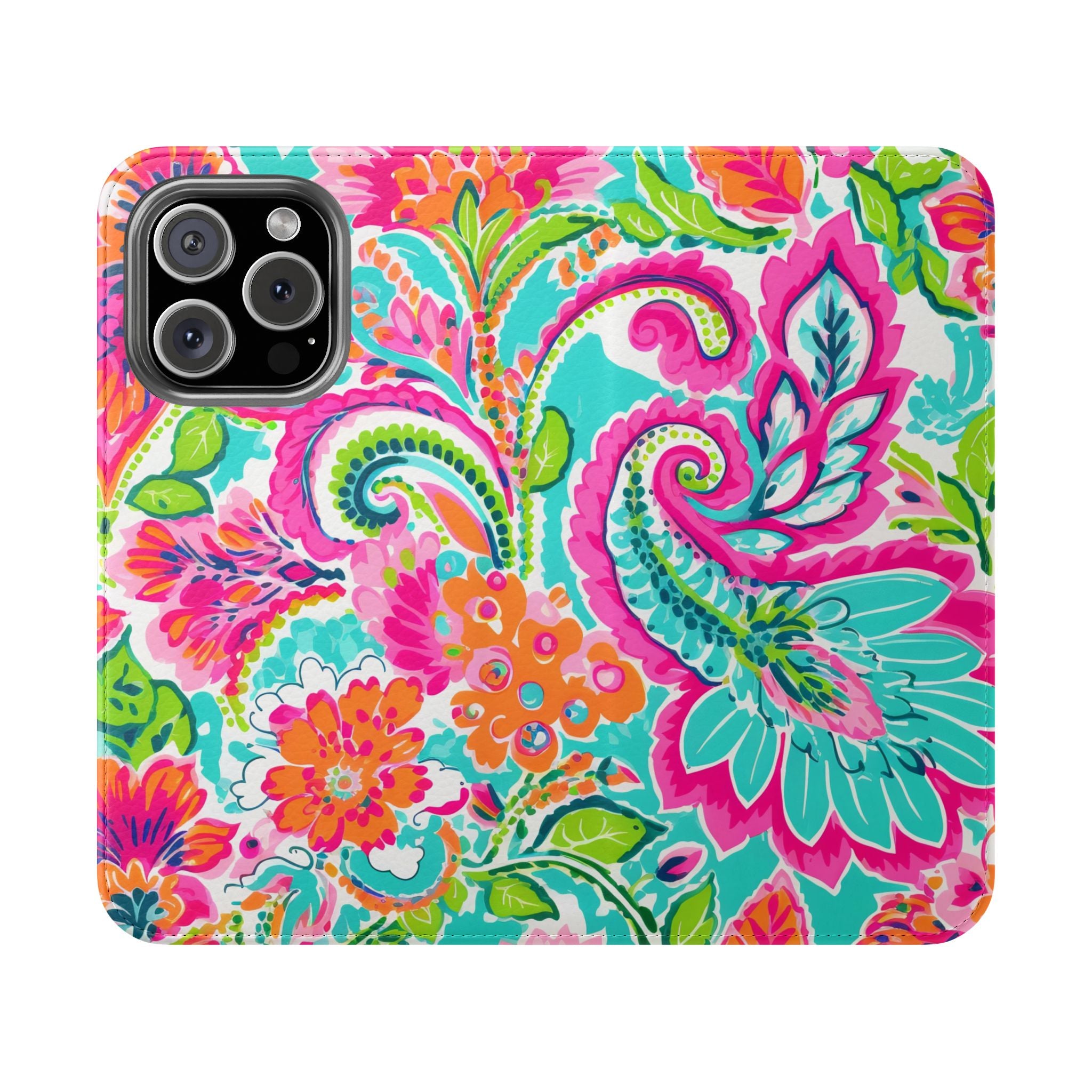 Vibrant Paisley Floral Flip Case for Stylish Protection iPhone Samsung Wallet Case