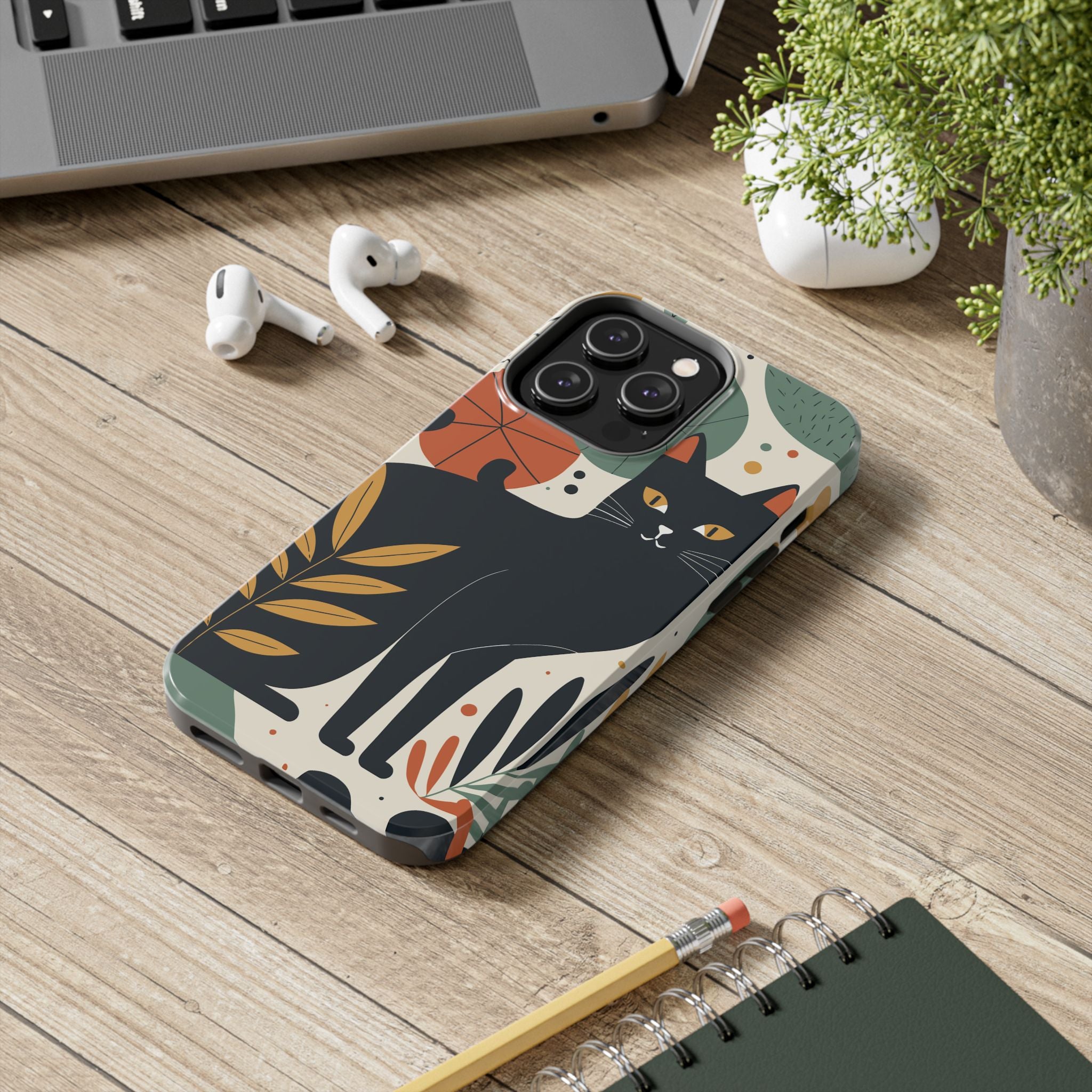 Decorative Floral Black Cat Phone Case Impact Resistant Tough & Stylish Protection iPhone Samsung Cover