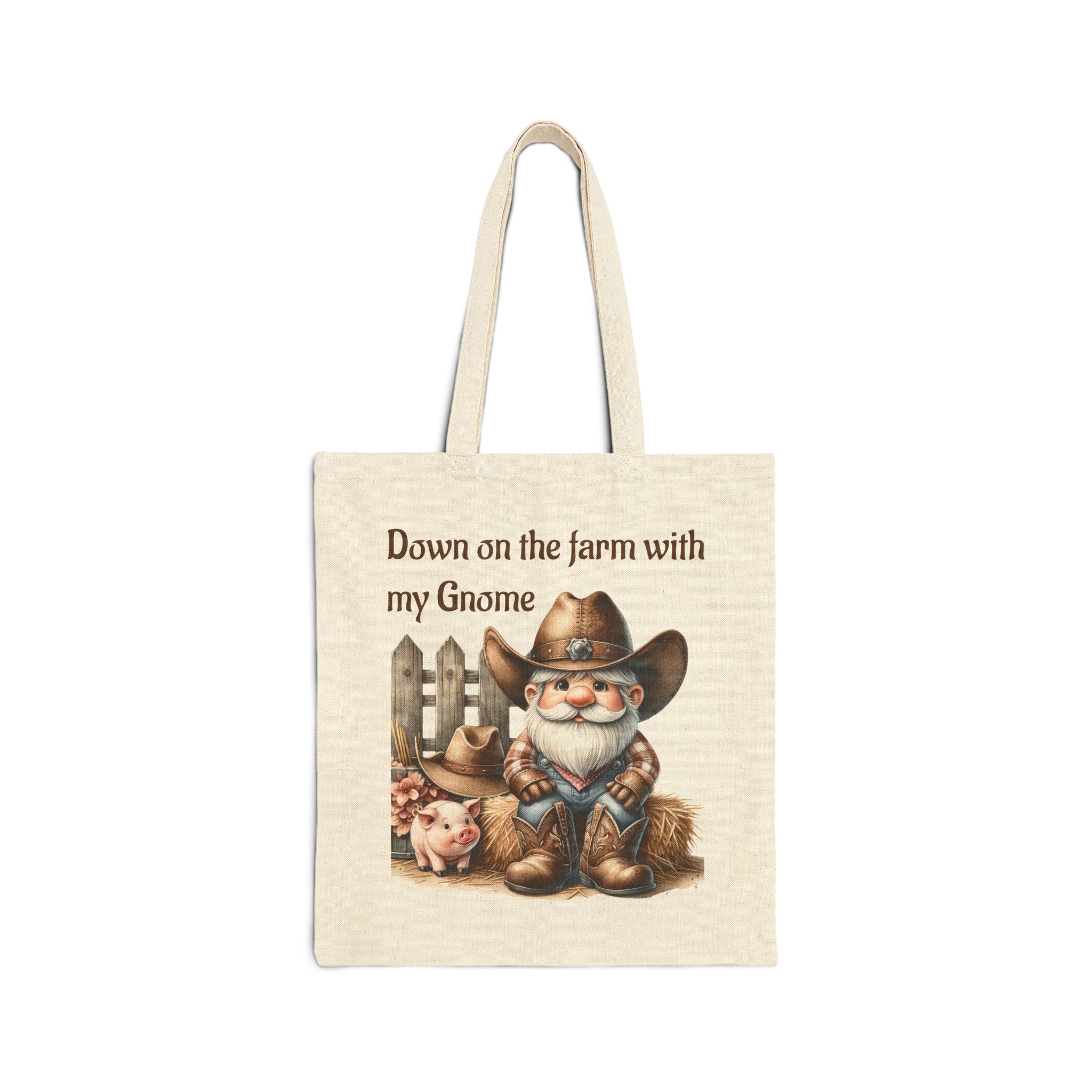 Farm-Themed Cotton Canvas Tote Bag, Gnome Tote, Rustic Farmer Bag, Gift for Gardeners, Eco-Friendly Shopping Bag