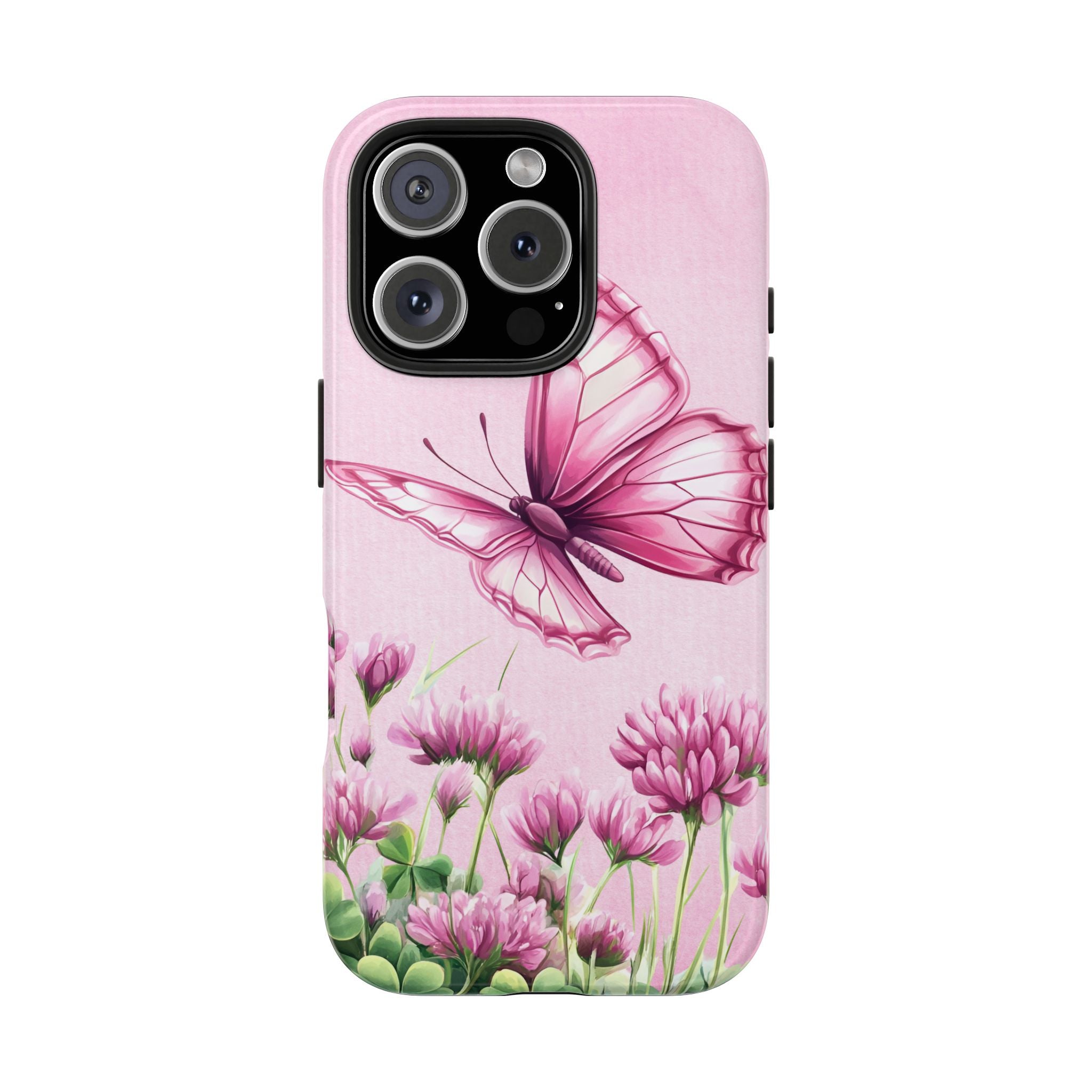 Charming Floral Pink Butterfly Phone Case, Tough Butterfly Case, Elegant Flower Design, Gift for Butterfly Lovers, Stylish Protective iPhone Samsung Cover