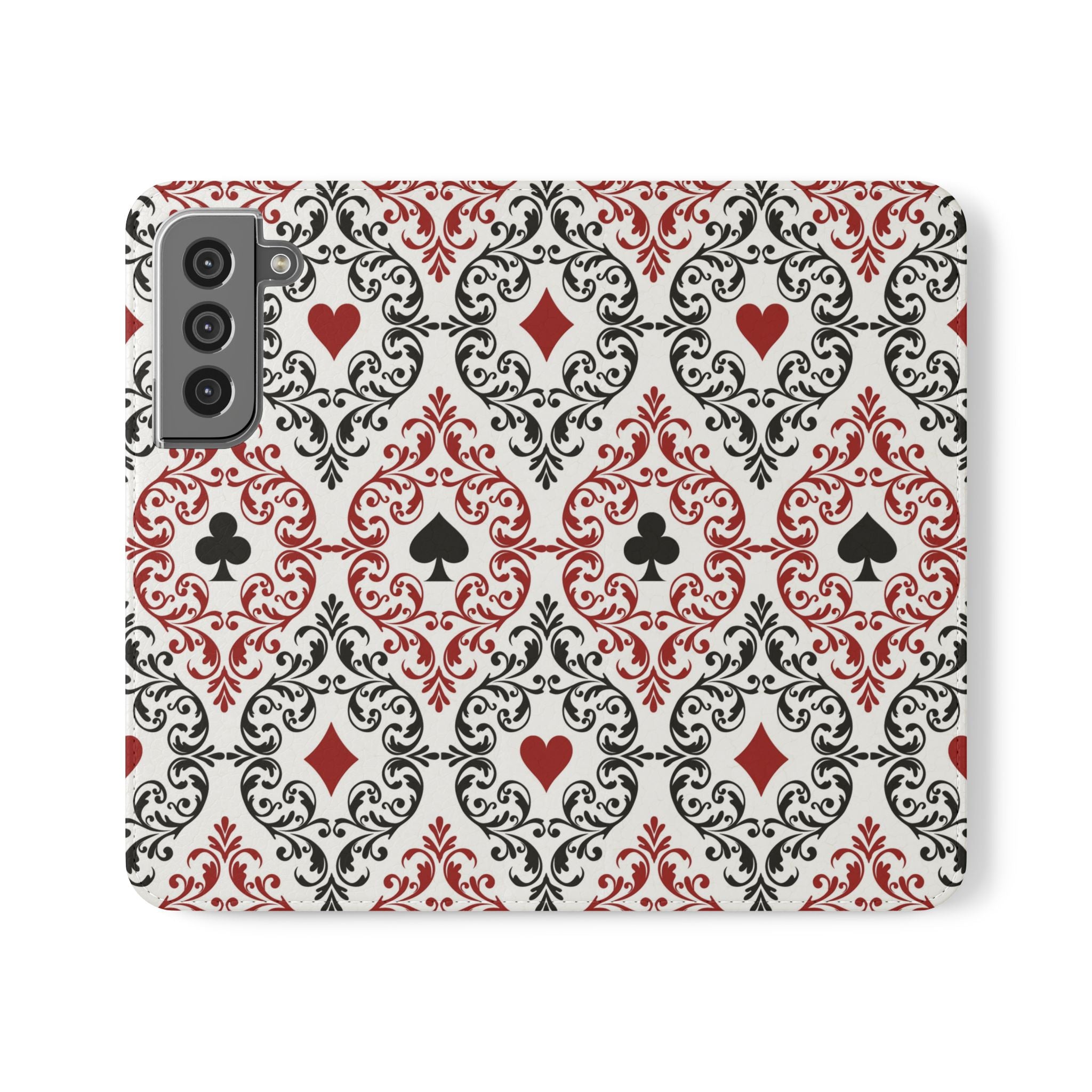 Stylish Floral Flip Case with Playing Cards Design Phone Wallet Cover For iPhone and Samsung