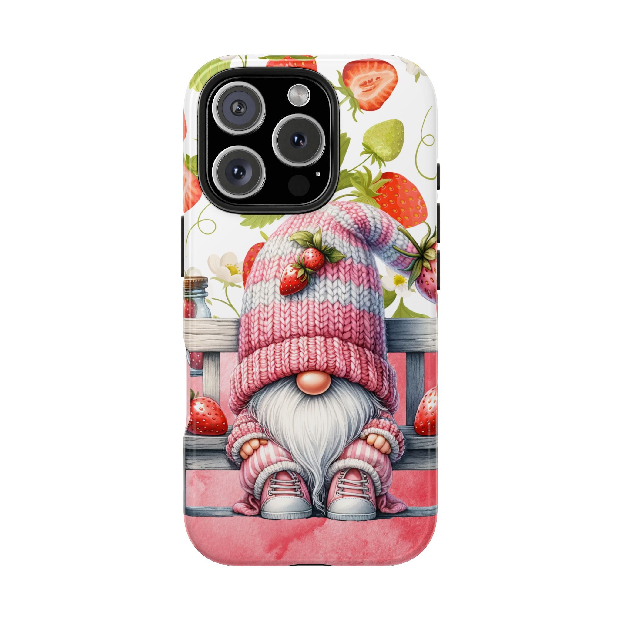 Cute Gnome Strawberry Tough Phone Case, Protective Cover, Gift for Her, Trendy Mobile Accessory, Summer Vibes, Fun Tech Decor, iPhone Samsung